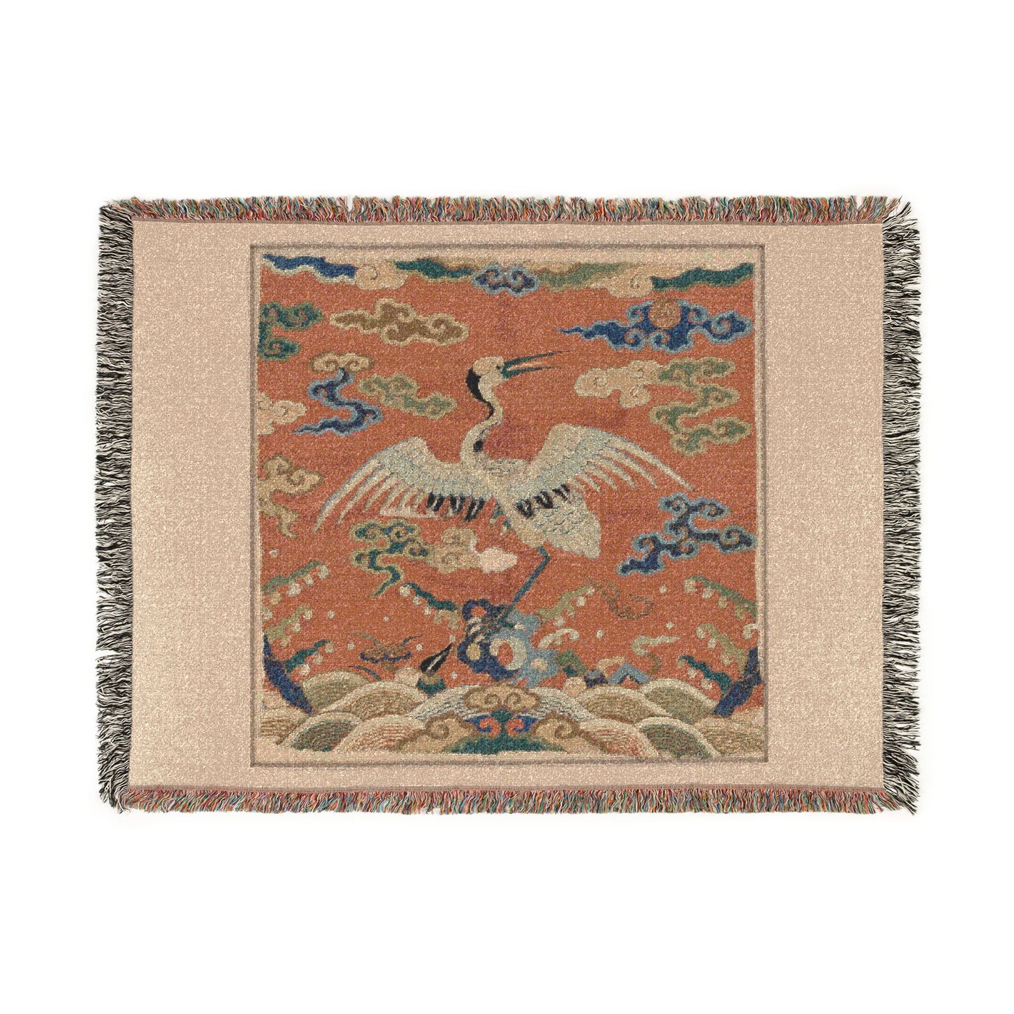 144_rank-badge-with-crane | Woven Tapestry Blanket