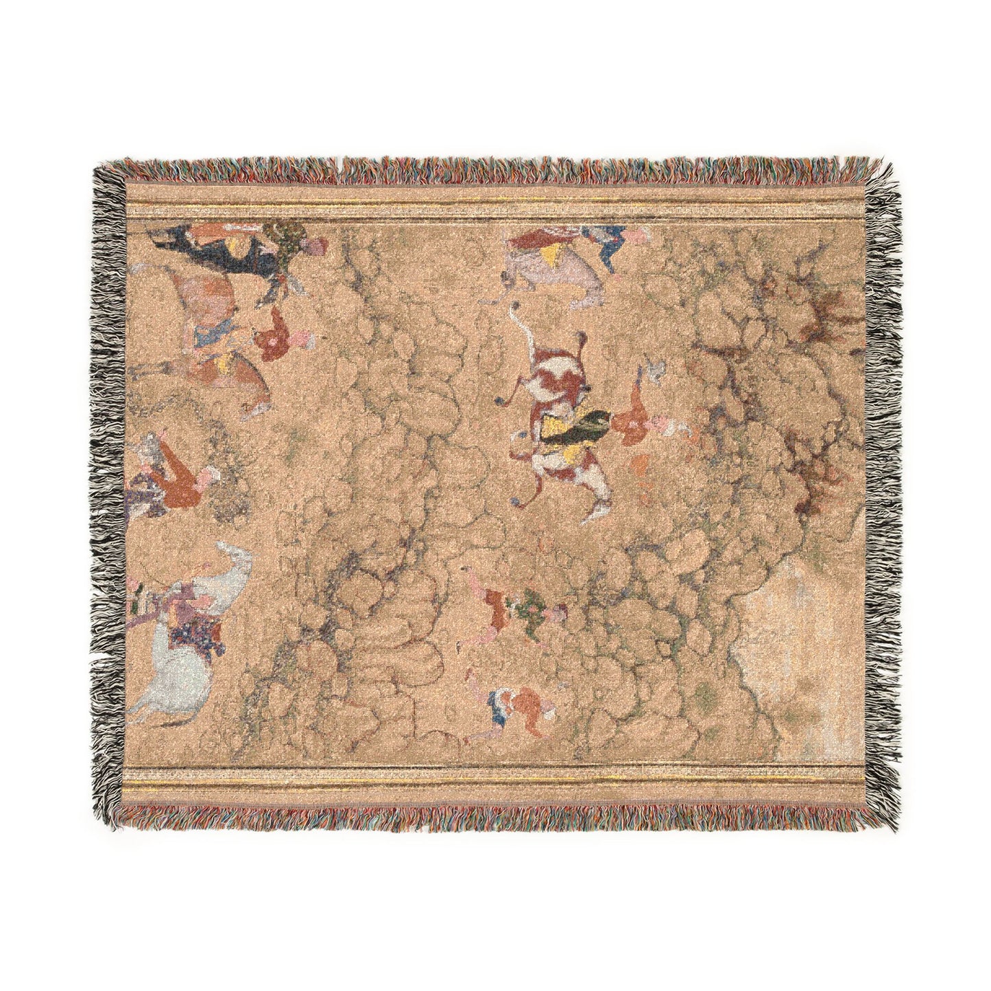 Hunting with falcons in a landscape (recto) Woven Throw Blanket
