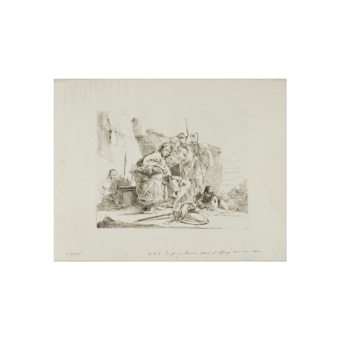 Giovanni Battista Tiepolo - Seated Youth Leaning Against an Urn, from Capricci | Fine Art Poster