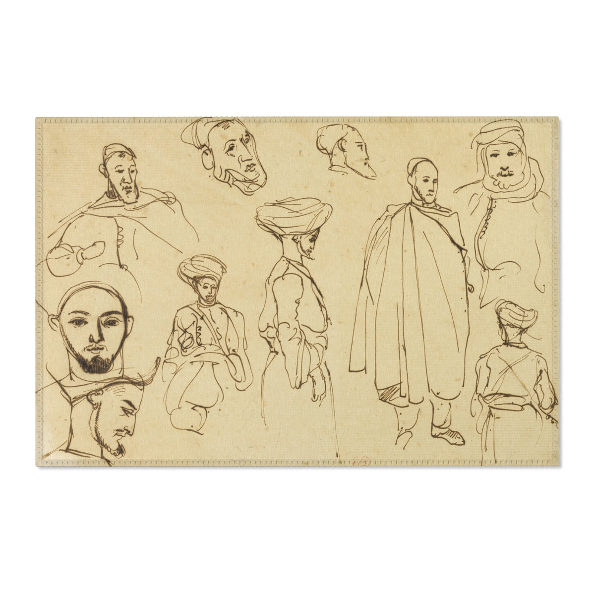 Sketches of Algerian Men — Delacroix Area Rug