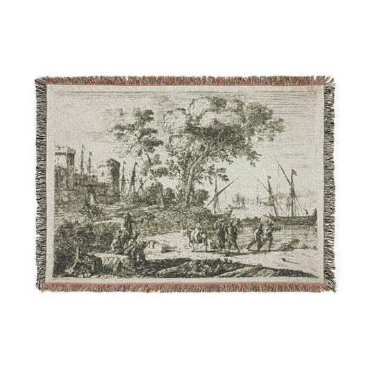 Coast Scene with an Artist Drawing — Lorrain Tapestry Blanket