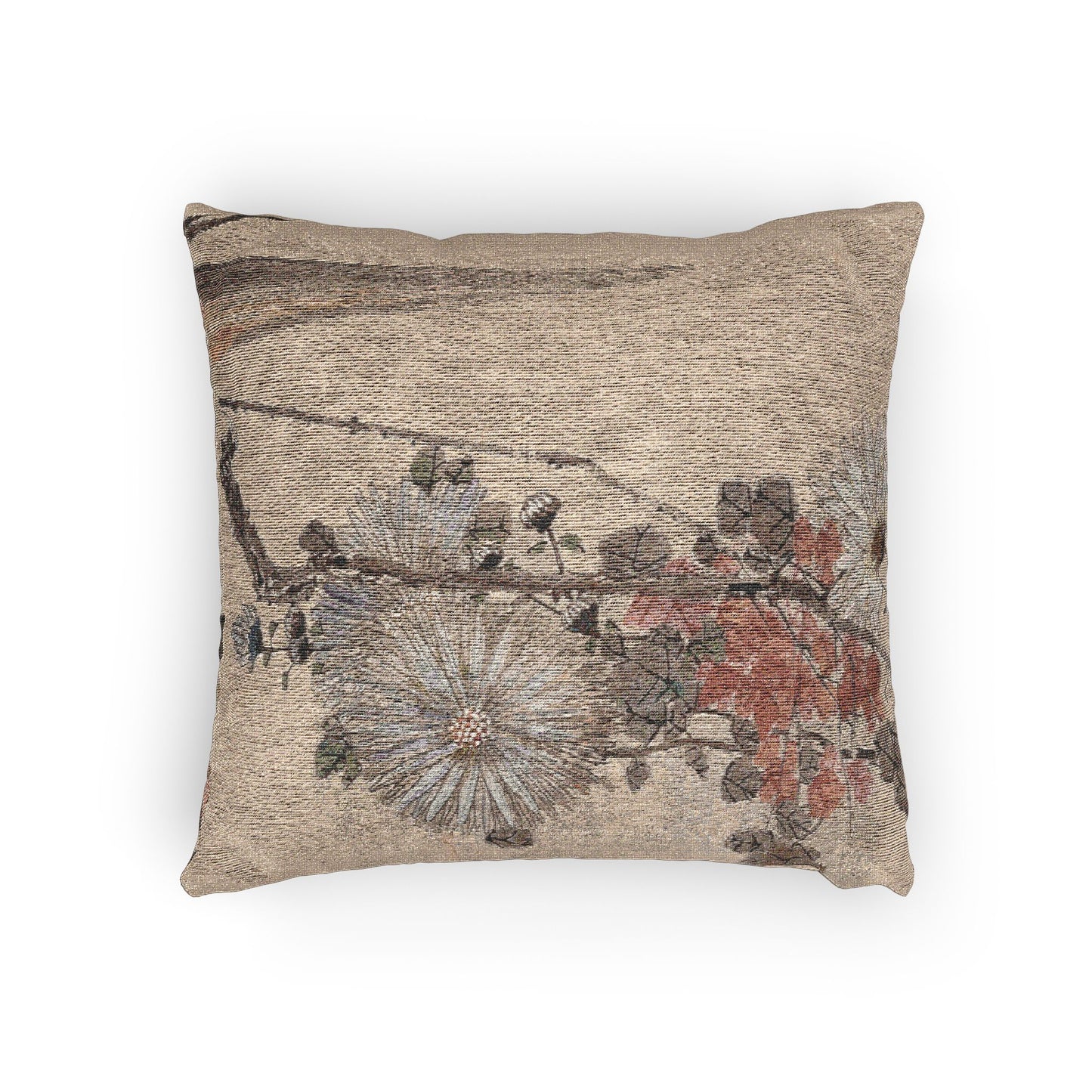 Parrot and Chrysanthemums Woven Pillow
