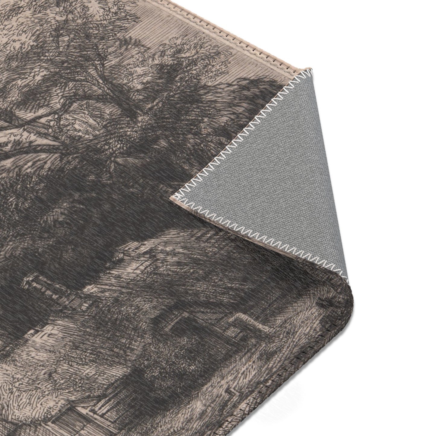Rembrandt van Rijn - Landscape with Three Gabled Cottages Beside a Road | Area Rug