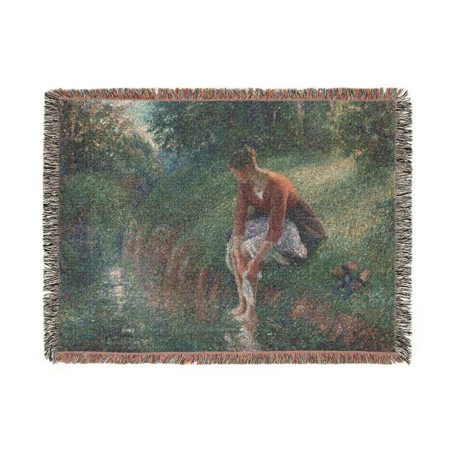 Camille Pissarro - Woman Bathing Her Feet in a Brook | Woven Tapestry Blanket