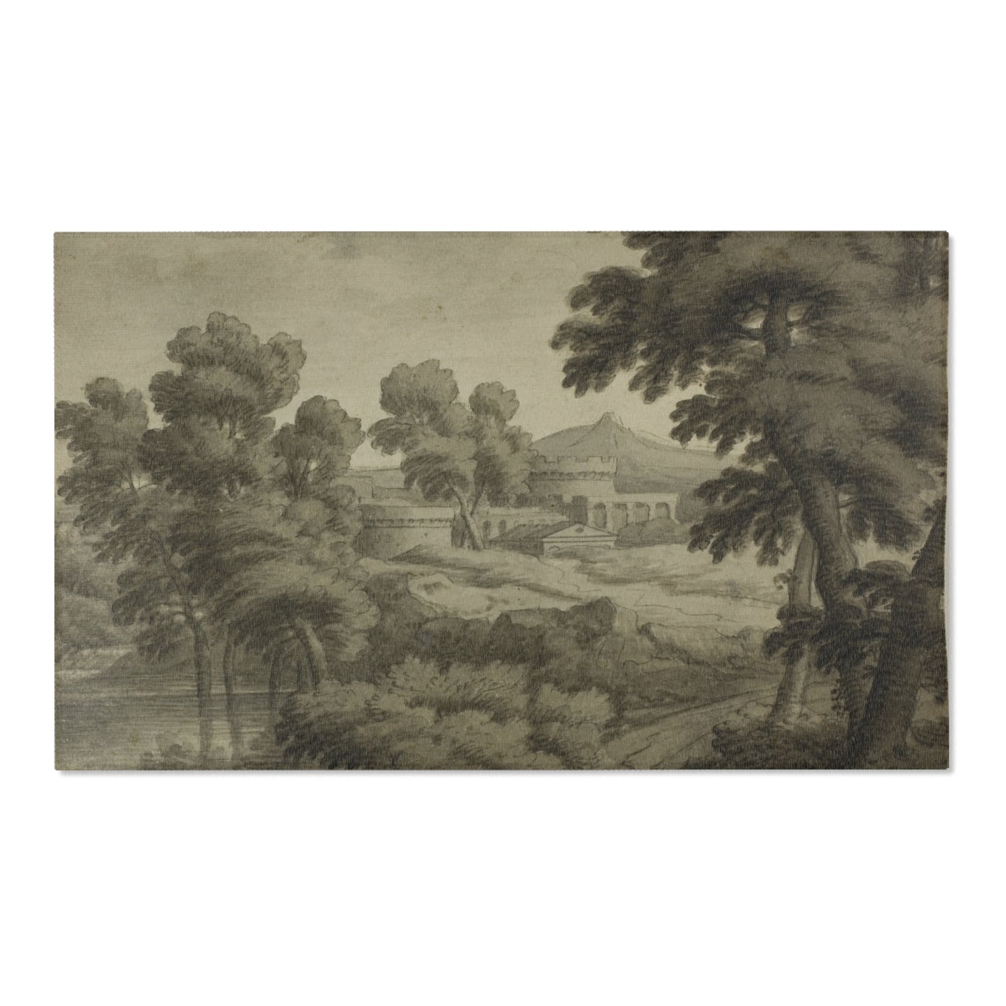 School of Nicolas Poussin - Italianate Landscape with Castle, Trees and Water in Foreground | Area Rug