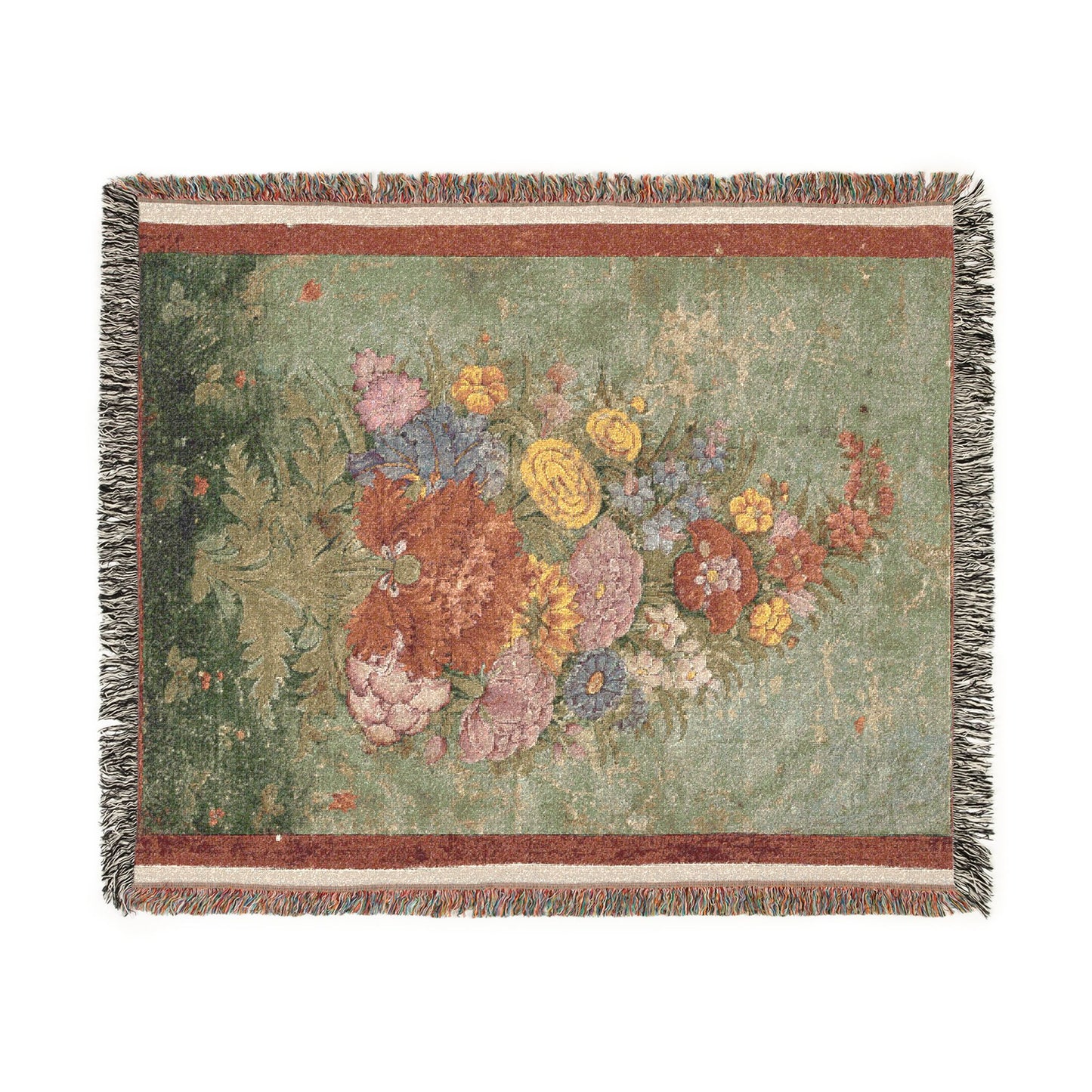 Still Life: Bouquet of Flowers Emerging from the Grass Woven Throw Blanket