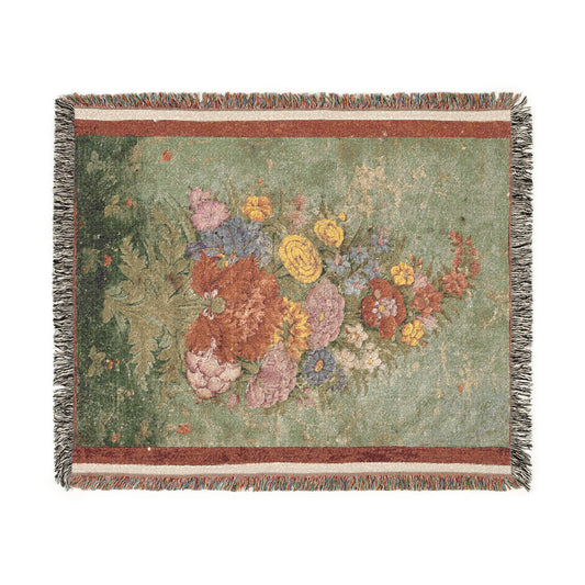 Still Life: Bouquet of Flowers Emerging from the Grass Woven Throw Blanket