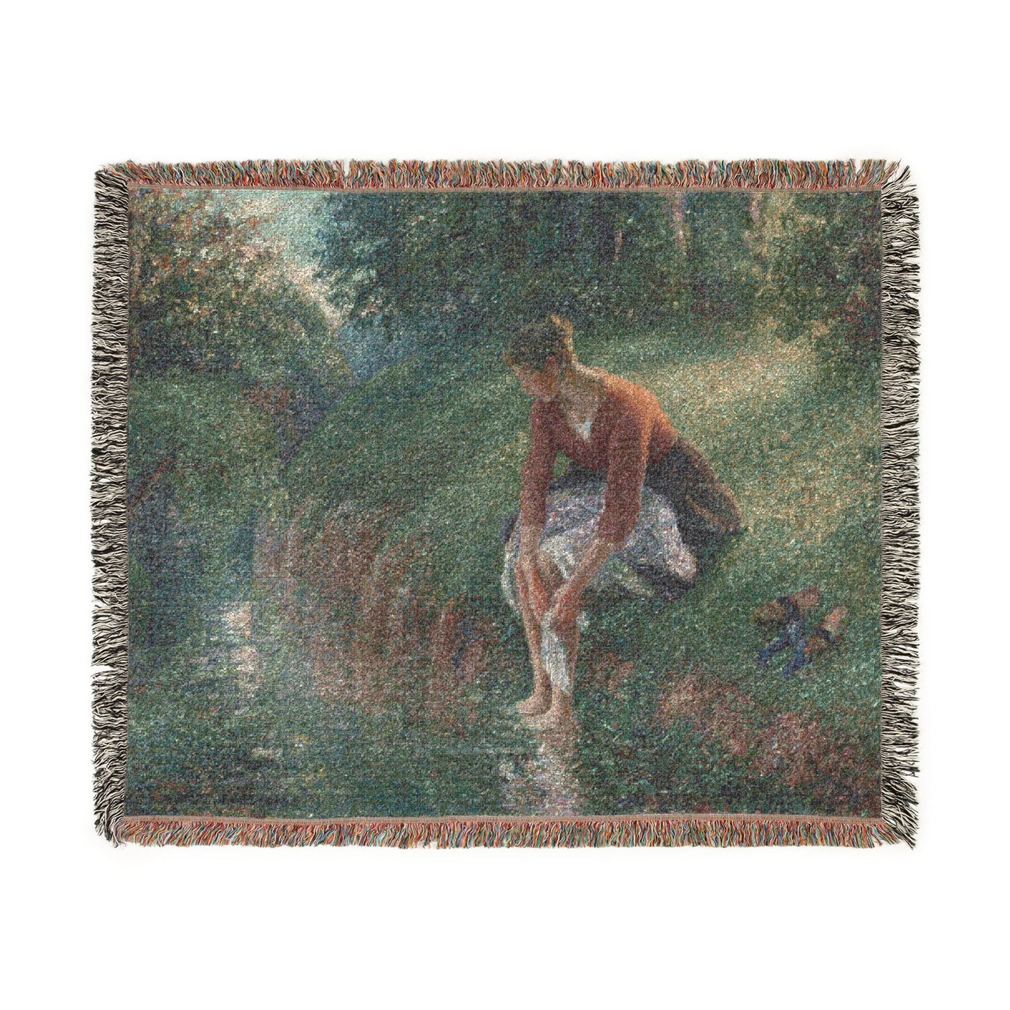 Camille Pissarro - Woman Bathing Her Feet in a Brook | Woven Tapestry Blanket