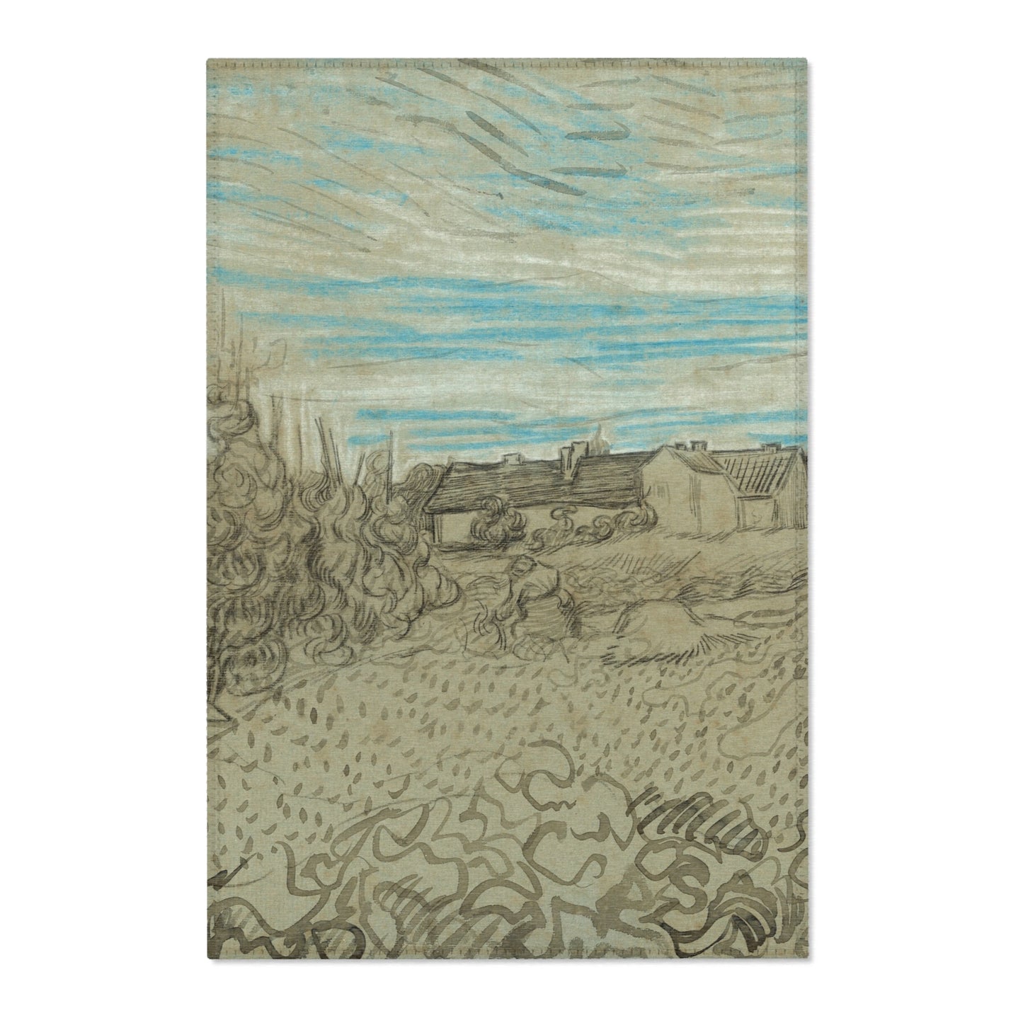 Vincent van Gogh - Cottages with a Woman Working in the Middle Ground | Area Rug