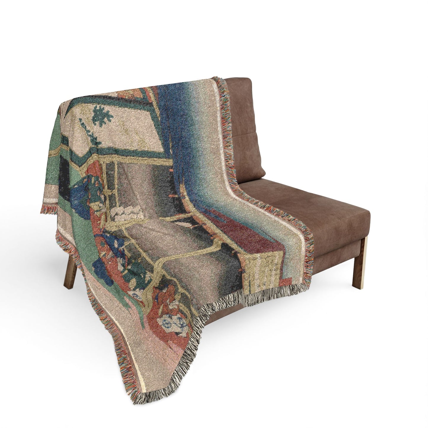 Poem by Emperor Sanjo, from the series One Hundred Poems by One Hundred Poets Explained by an Old Nurse Woven Throw Blanket