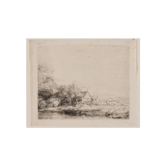 Landscape with a Cow Drinking — Rembrandt van Rijn Fine Art Poster