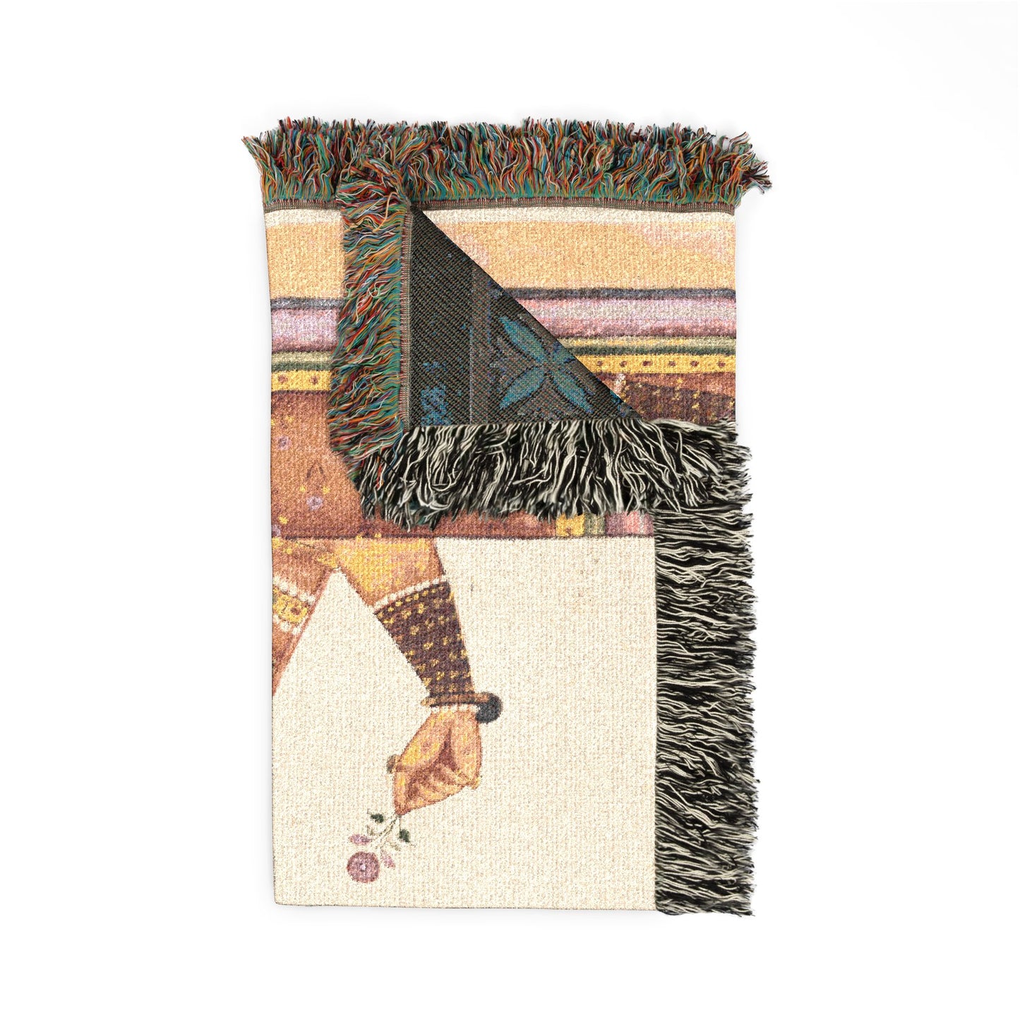 Noblewoman at a Jharokha Window Holding a Rose, from a Portraits of Women series Woven Throw Blanket