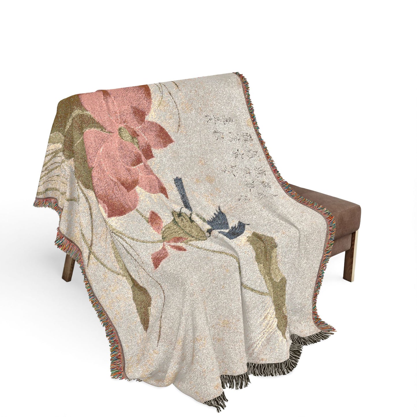 Bird on Lotus Woven Throw Blanket