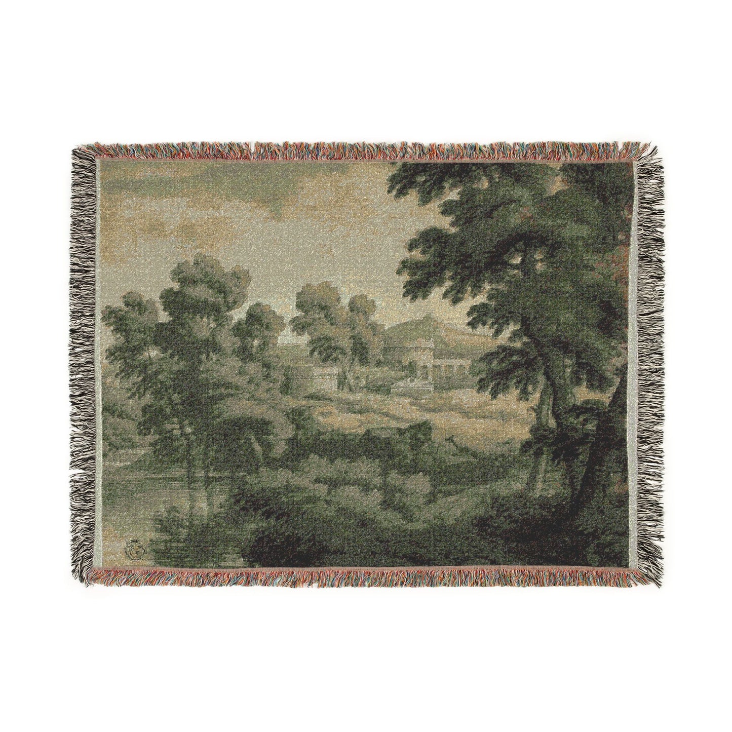 School of Nicolas Poussin - Italianate Landscape with Castle, Trees and Water in Foreground | Woven Tapestry Blanket
