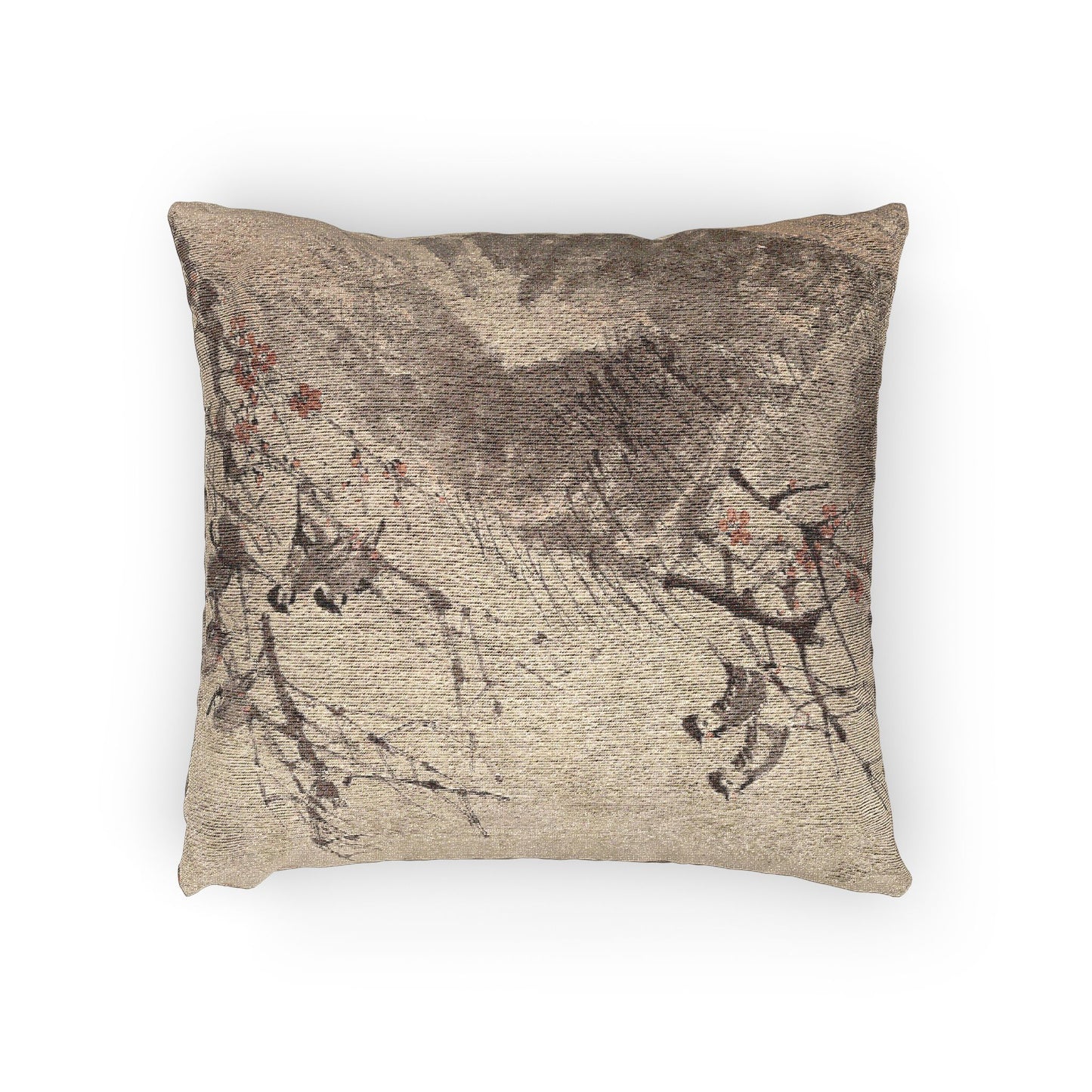 Birds on Red Plum Woven Pillow
