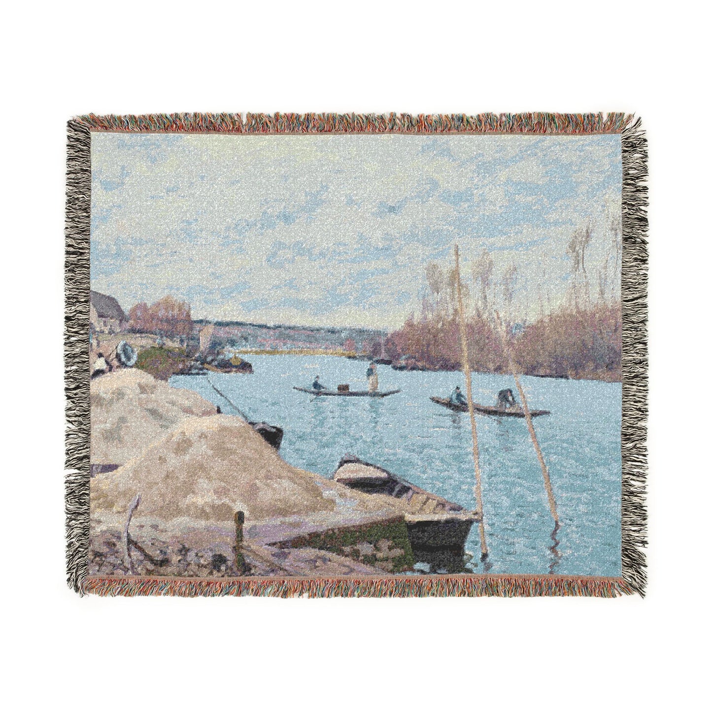 Alfred Sisley - The Seine at Port-Marly, Piles of Sand | Woven Tapestry Blanket