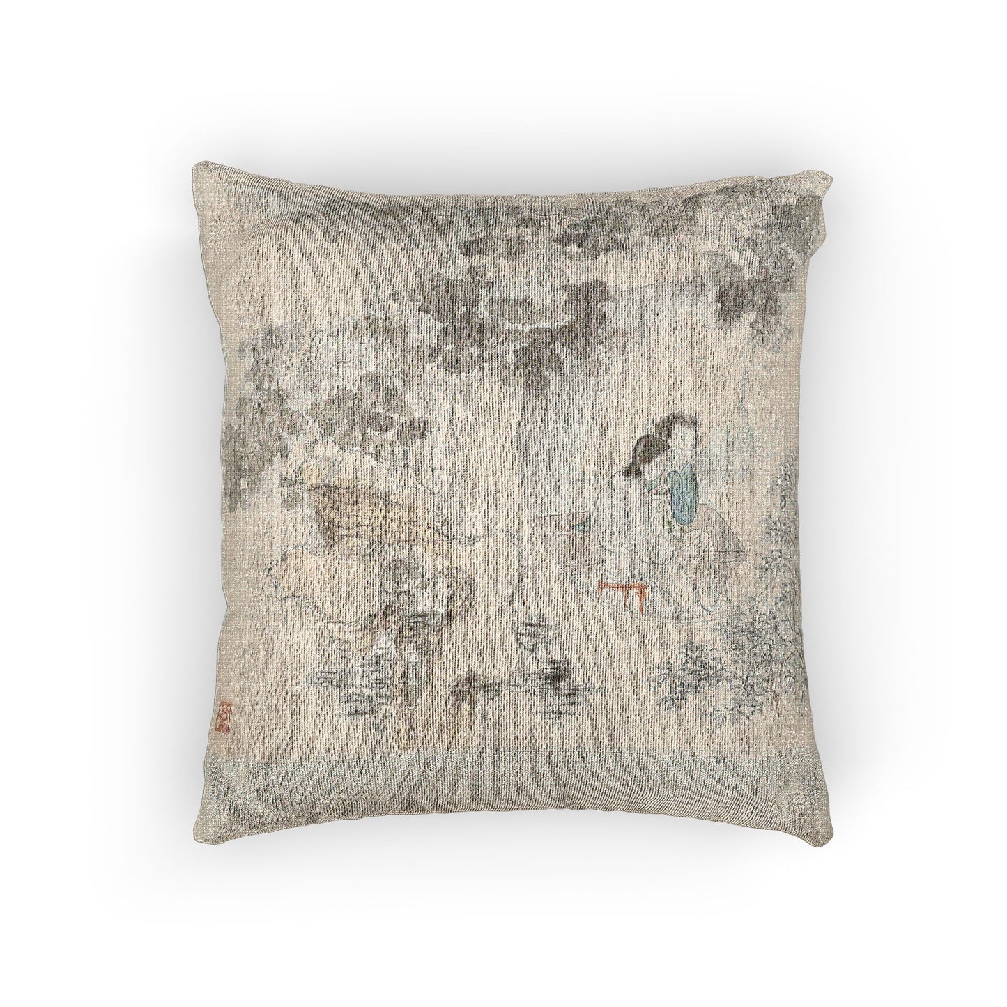 117_two-women-with-needlework-in-a-garden | Woven Pillow