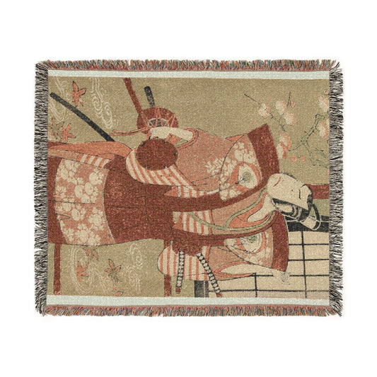 Onoe Kikugorō I as Izumi no Saburō in the Play Snowflakes: Plum Blossoms Kaomise Woven Throw Blanket