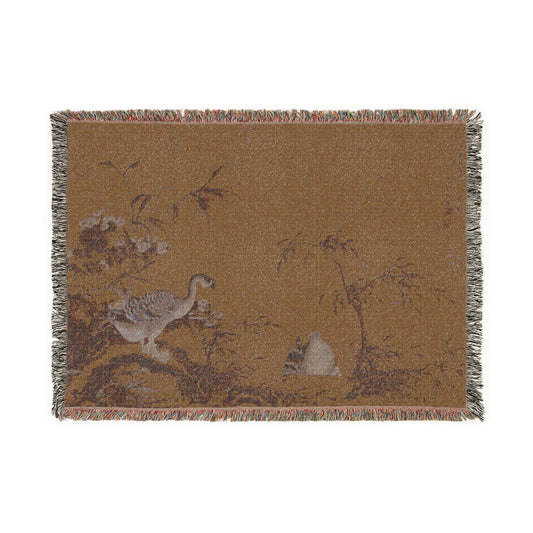Geese on a Riverbank Tapestry Blanket