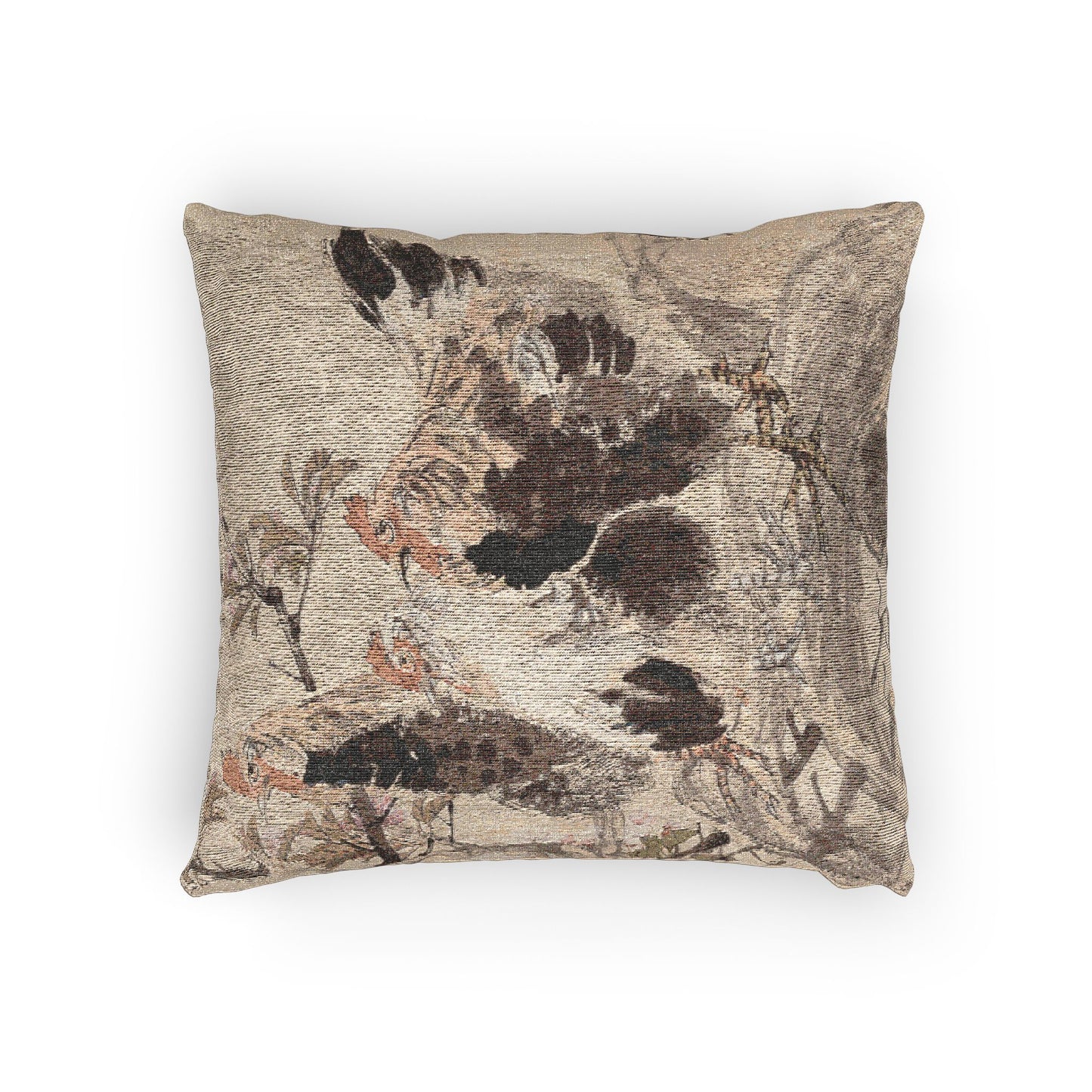 Roosters and Blossoming Apricots Woven Pillow