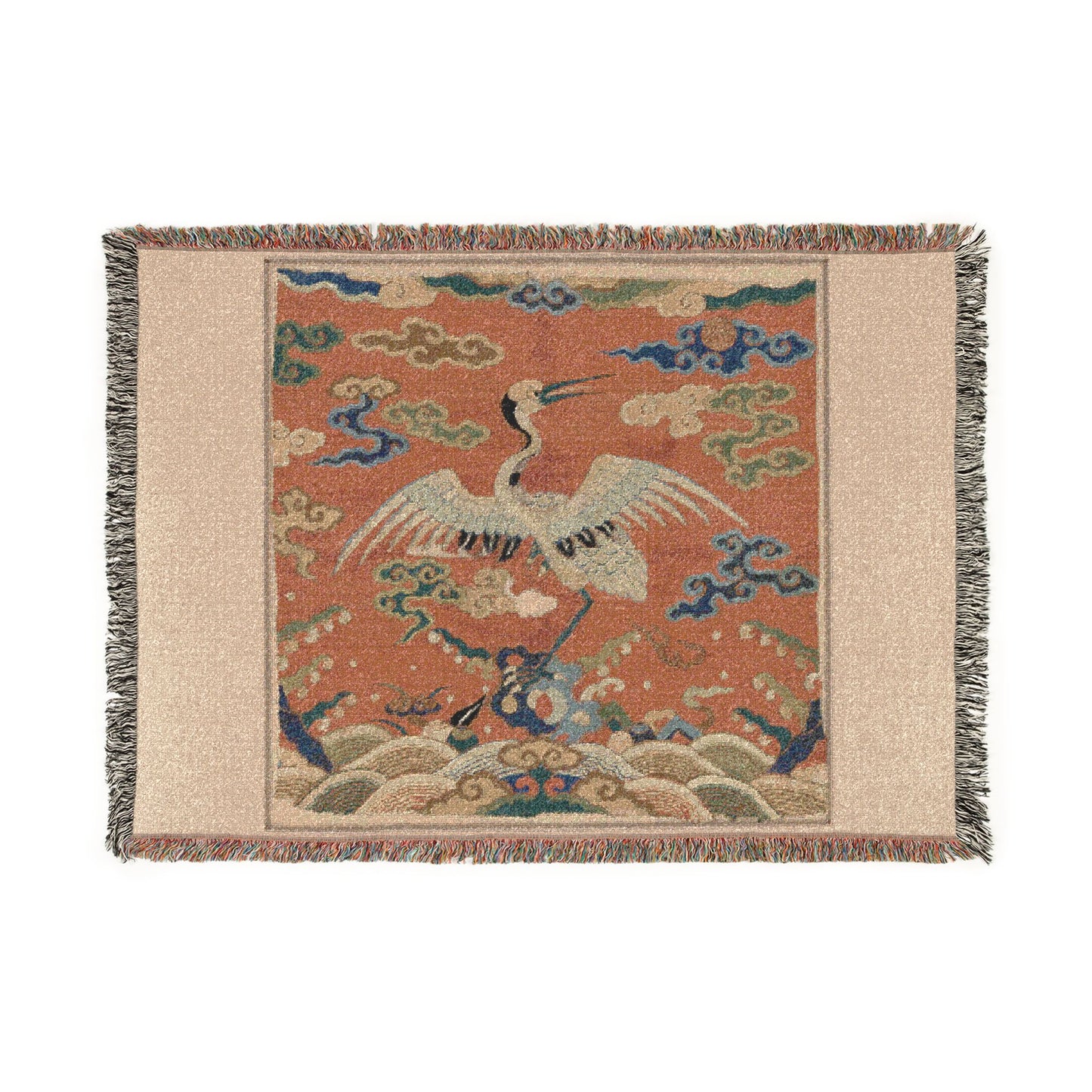 144_rank-badge-with-crane | Woven Tapestry Blanket