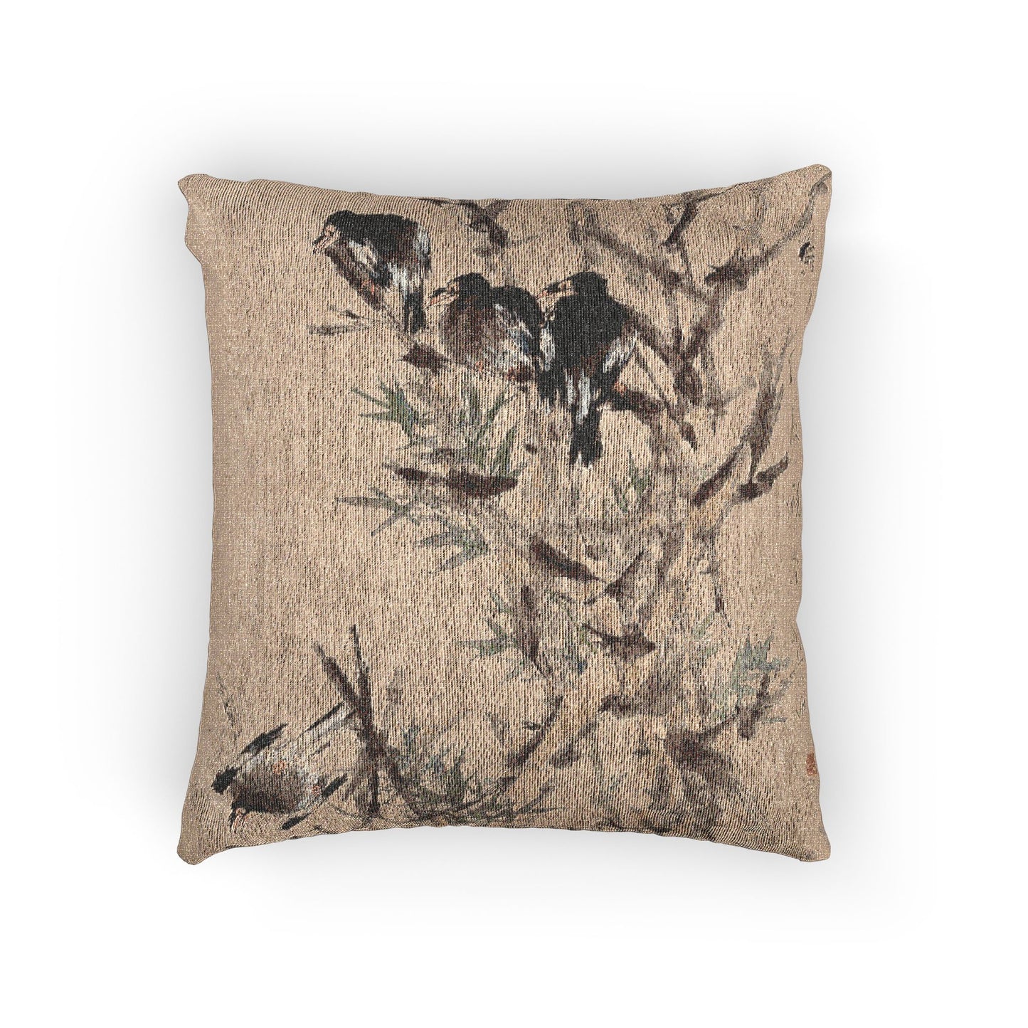 Black Birds Woven Pillow