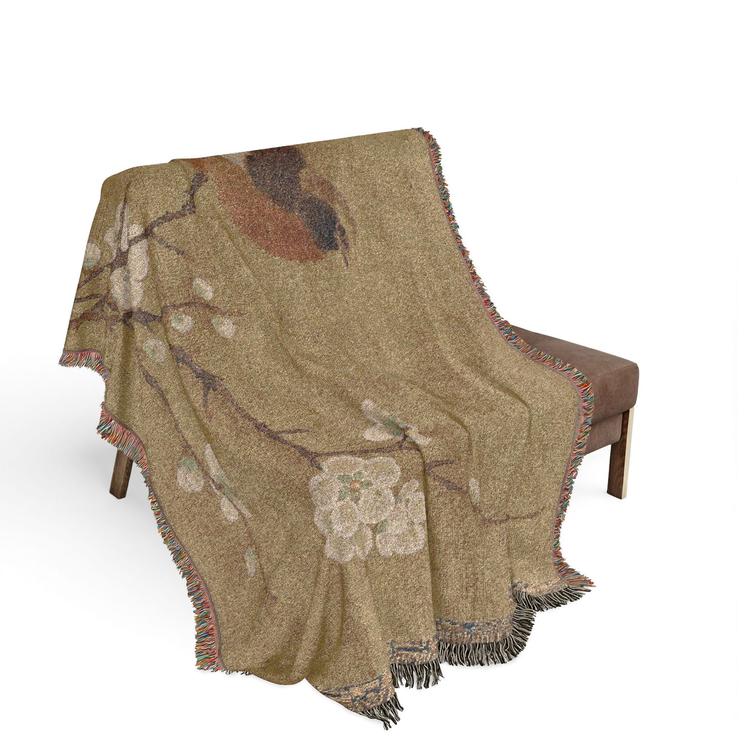 069_bird-on-a-flowering-branch | Woven Tapestry Blanket