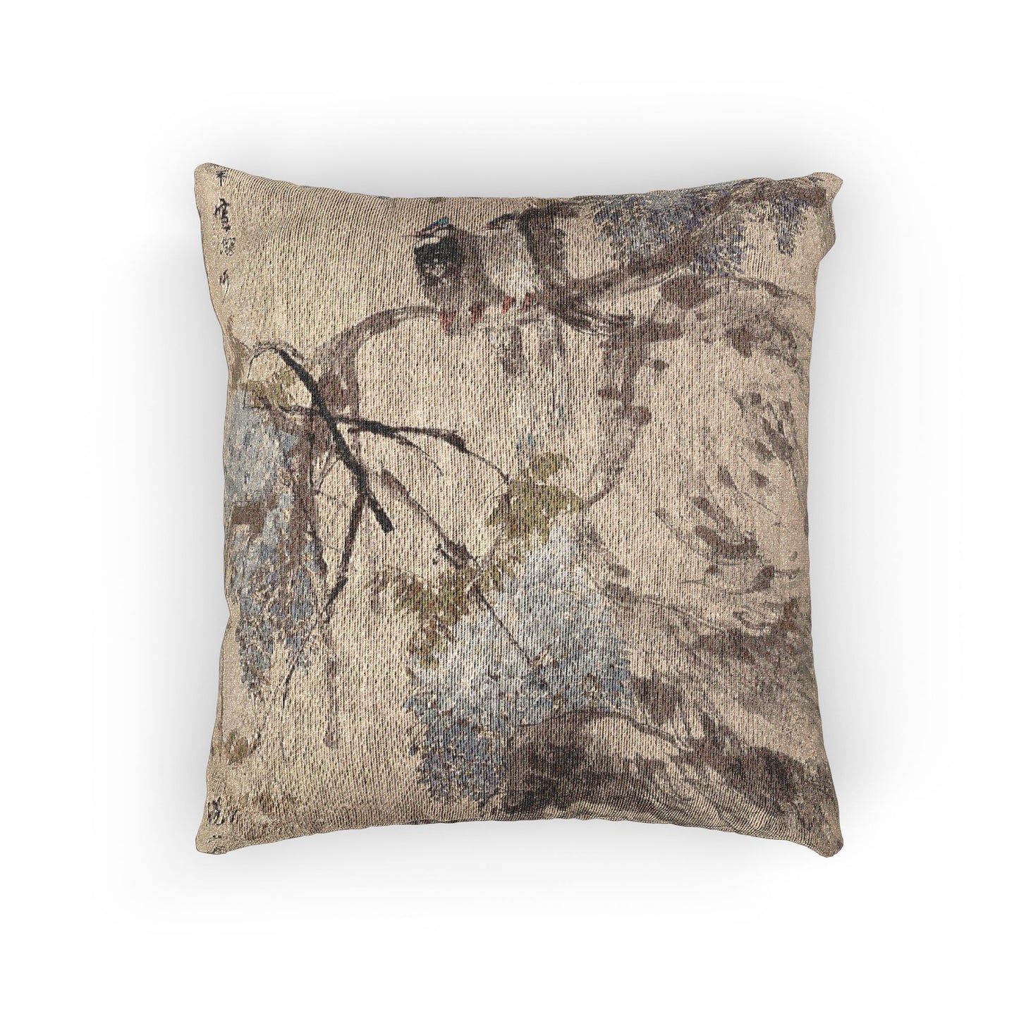 Paradise Flycatchers and Wisteria Woven Pillow