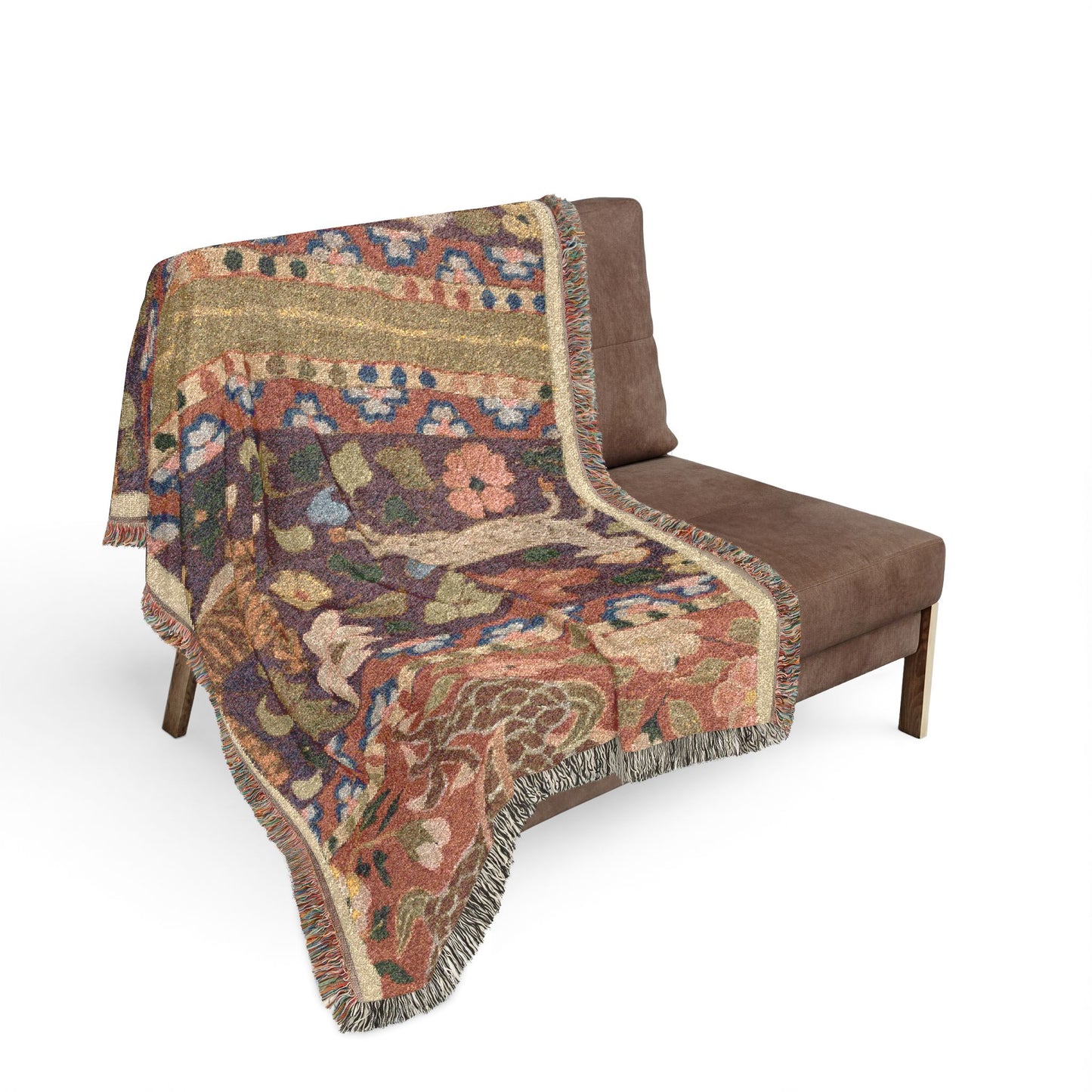 Tigers Chasing Deer, with Dragon Woven Throw Blanket