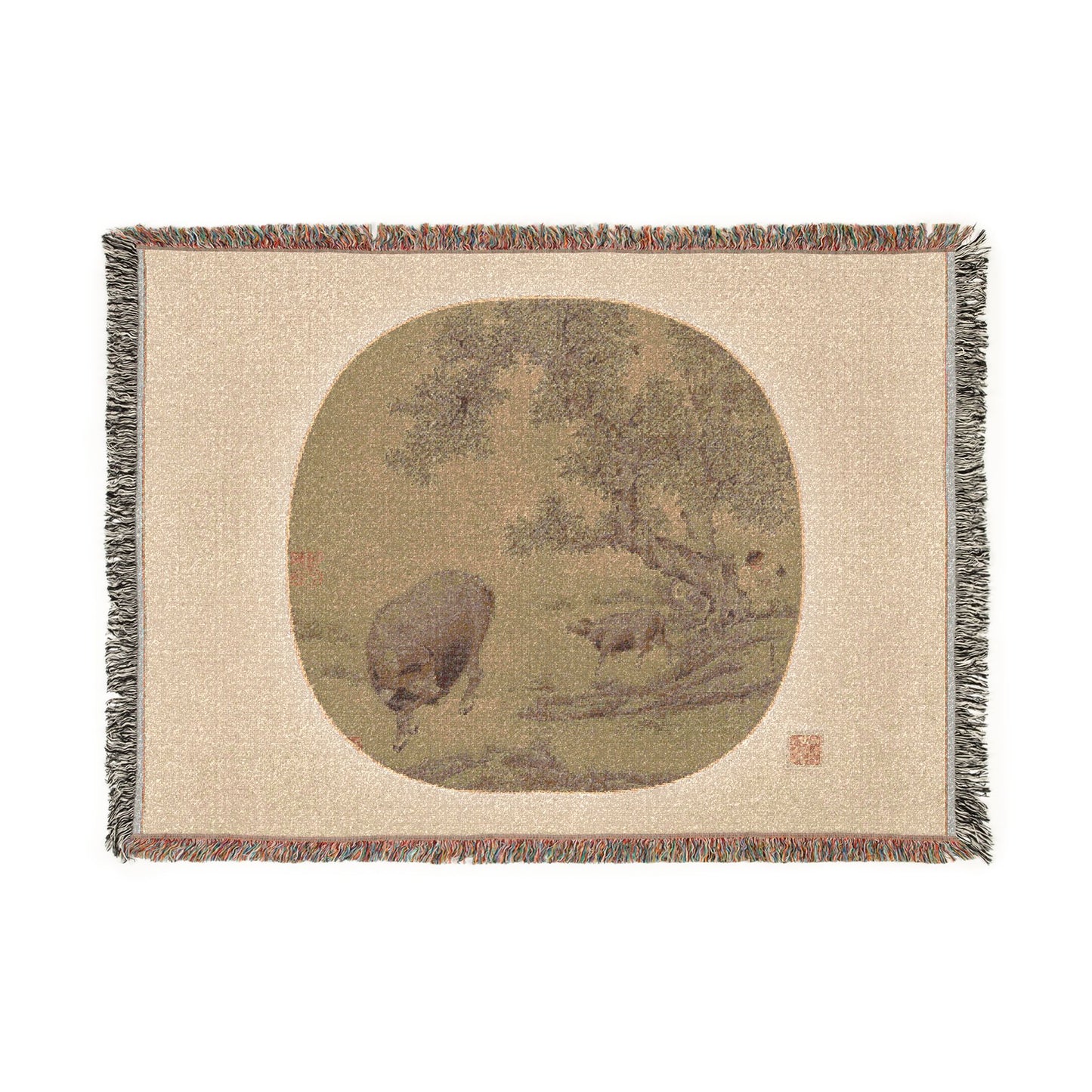 101_man-buffalo-and-calf | Woven Tapestry Blanket