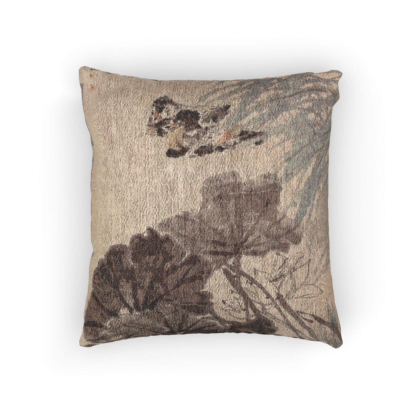Mandarin Ducks and Lotus Woven Pillow