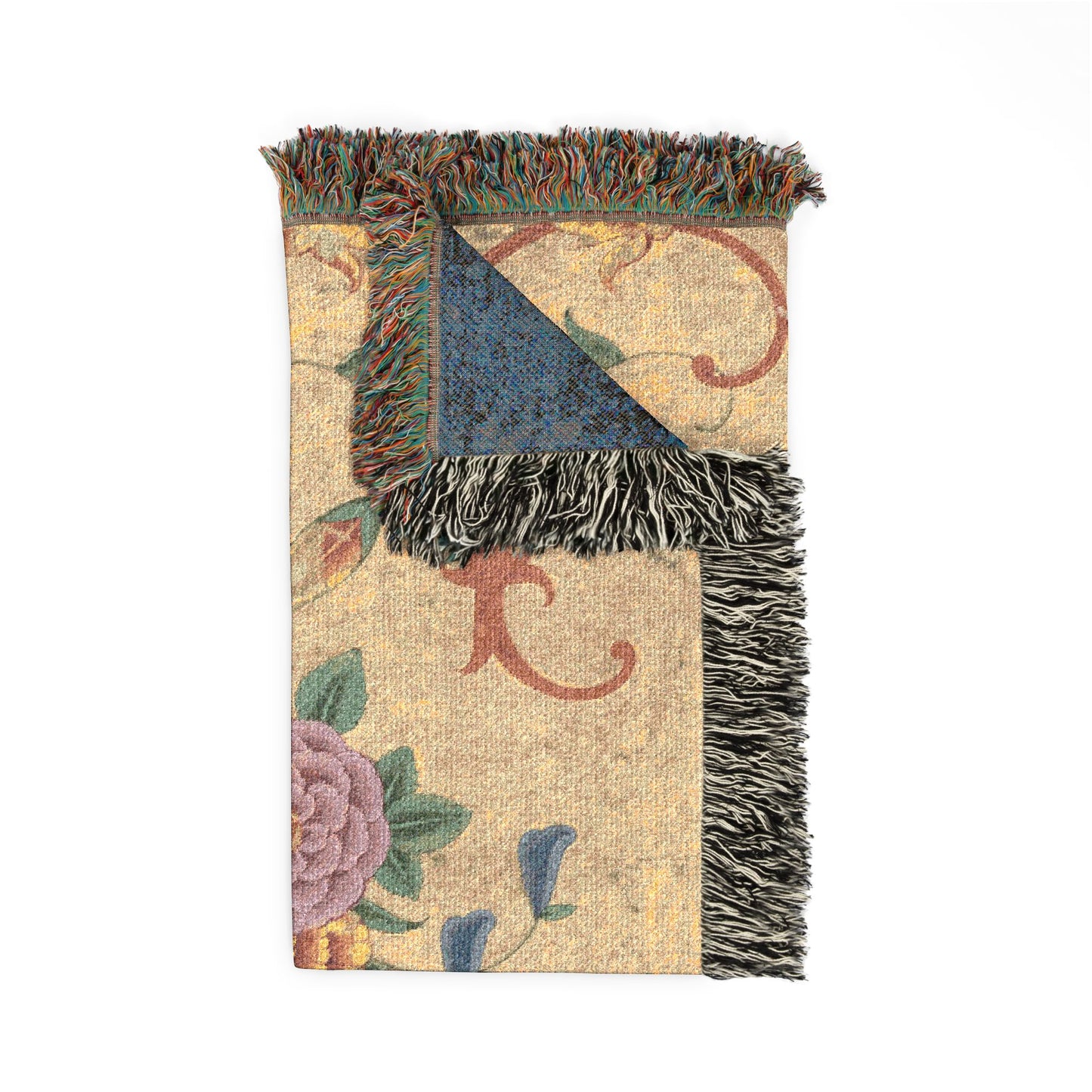 Vase with flower arrangement and scrollwork Woven Throw Blanket