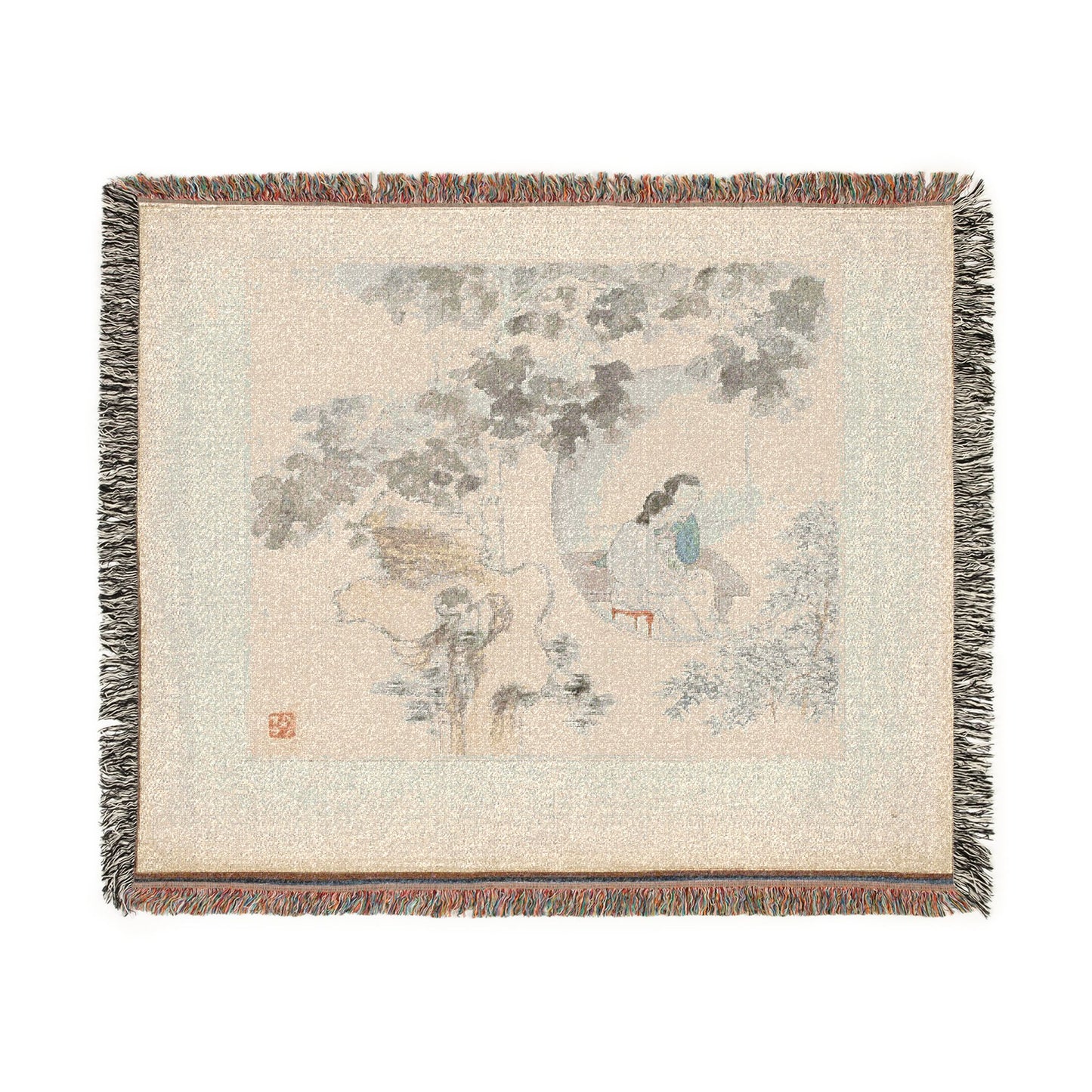 117_two-women-with-needlework-in-a-garden | Woven Tapestry Blanket