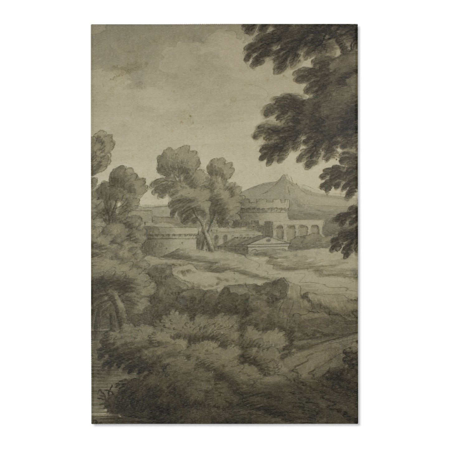 School of Nicolas Poussin - Italianate Landscape with Castle, Trees and Water in Foreground | Area Rug