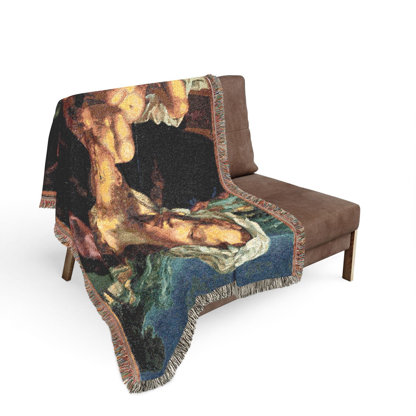 Virgin and Child in a Landscape Woven Throw Blanket