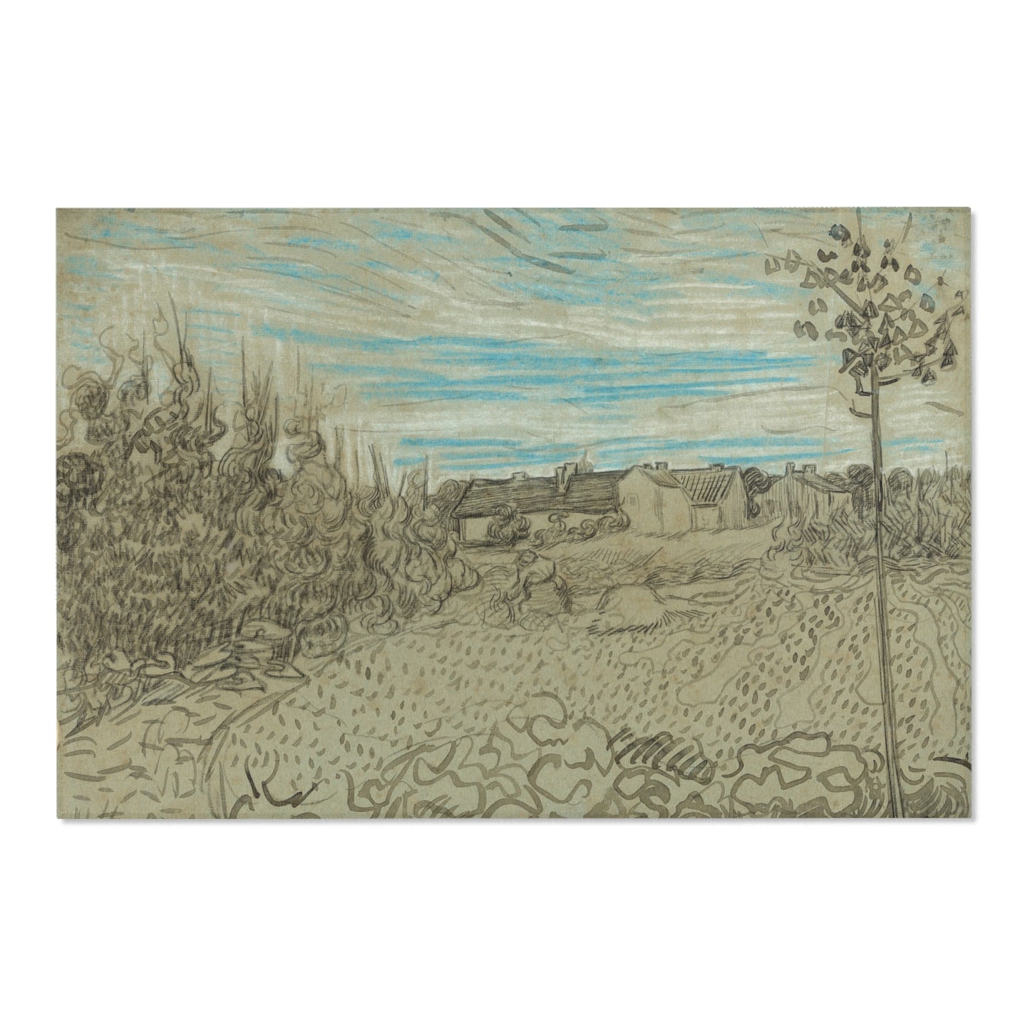 Vincent van Gogh - Cottages with a Woman Working in the Middle Ground | Area Rug