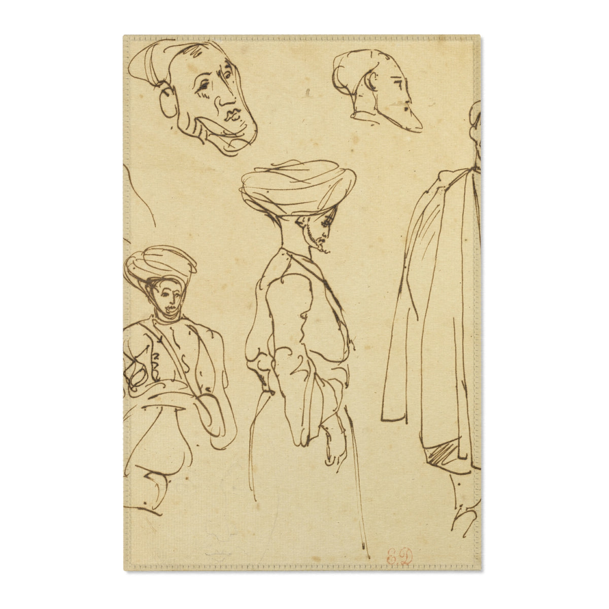 Sketches of Algerian Men — Delacroix Area Rug
