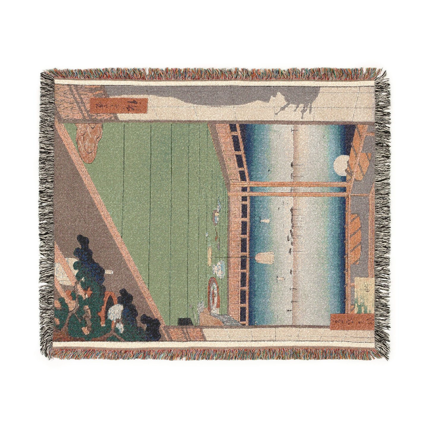 The Moon-Viewing Promontory, from One Hundred Views of Famous Places in Edo Woven Throw Blanket