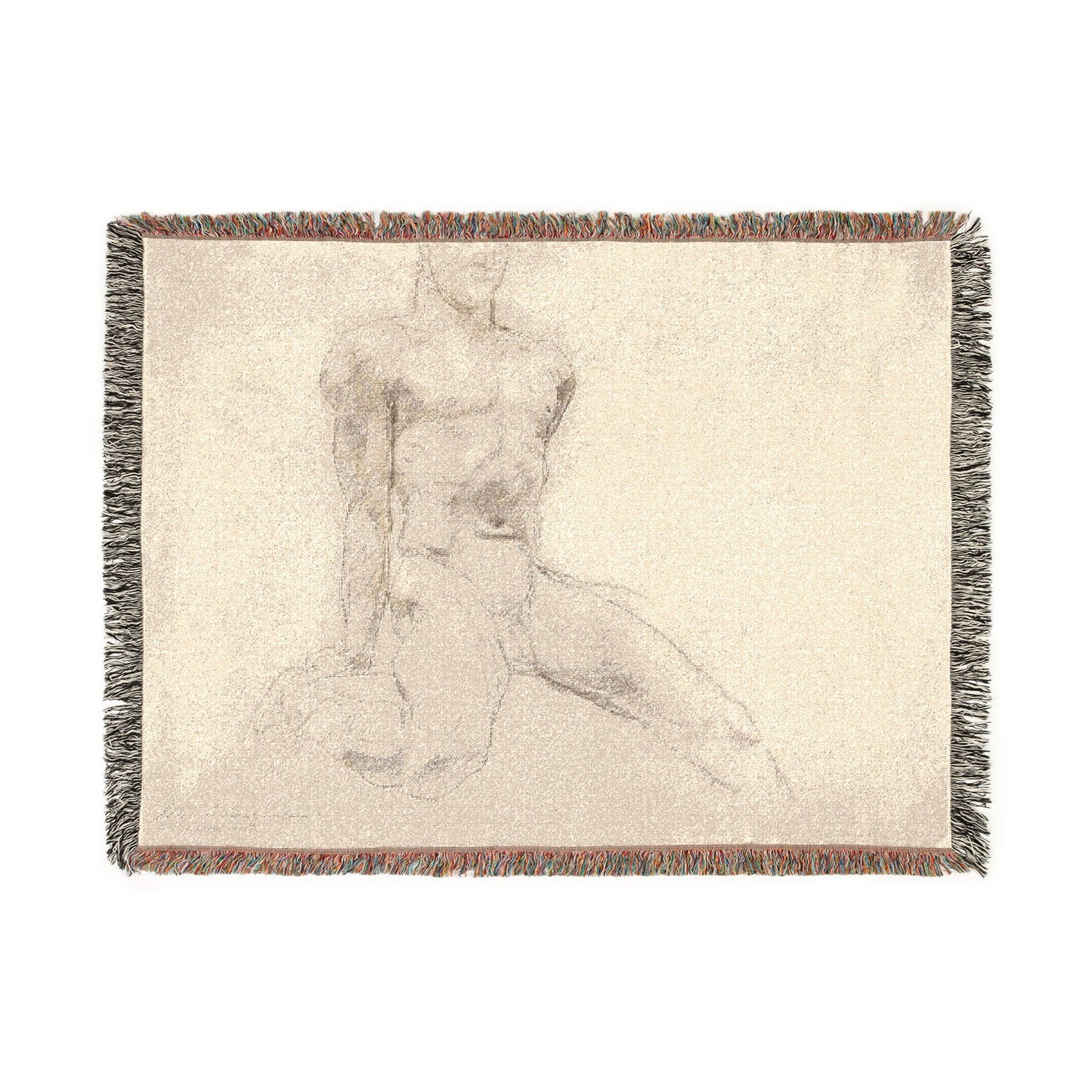 John Singer Sargent - Seated Male Nude with Extended Leg (recto); Sketch of Kneeling Male Nude and Divided Circle (verso | Woven Tapestry Blanket