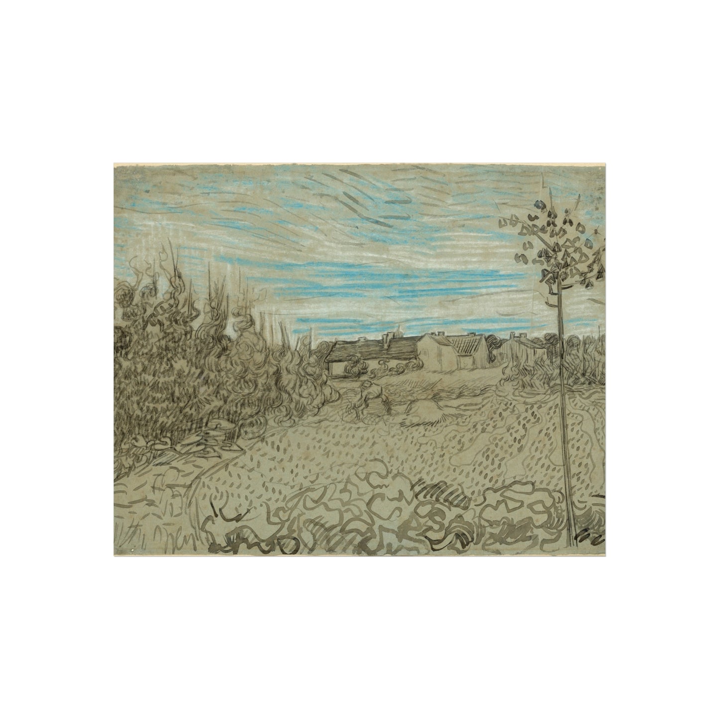 Vincent van Gogh - Cottages with a Woman Working in the Middle Ground | Fine Art Poster