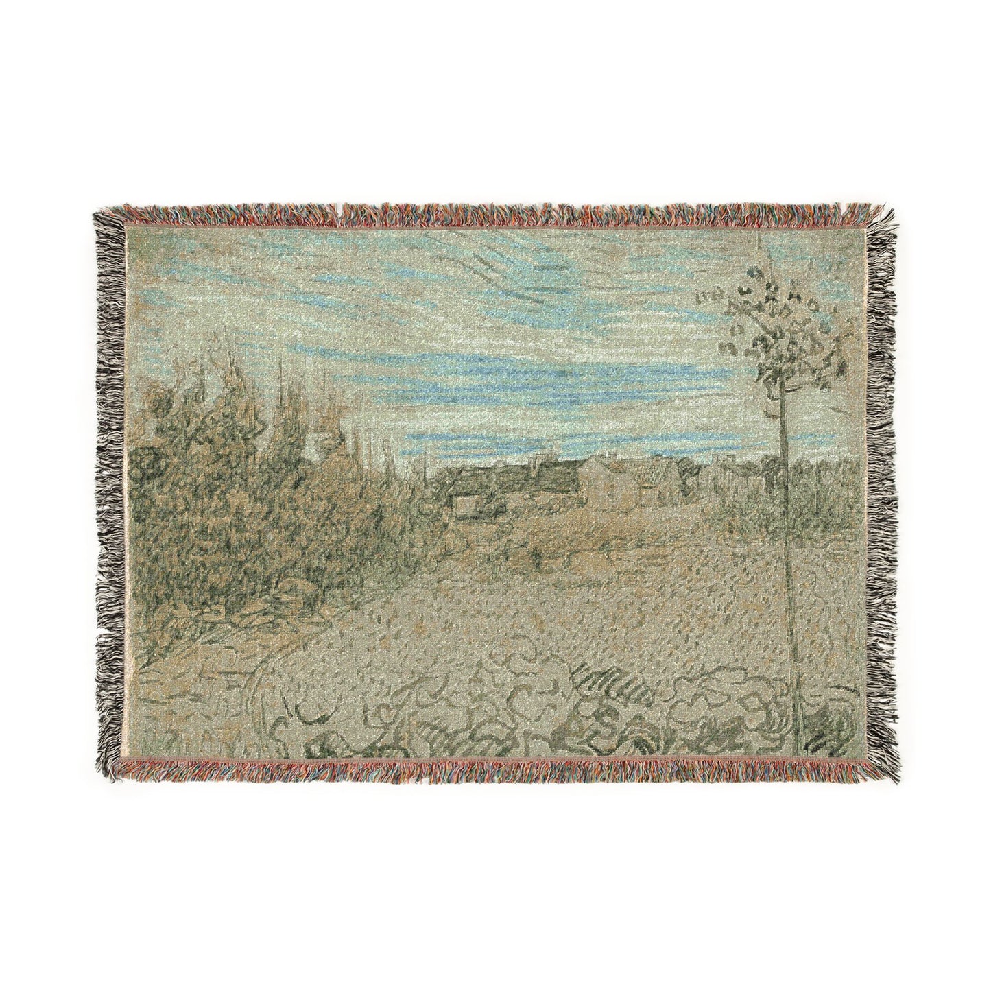 Vincent van Gogh - Cottages with a Woman Working in the Middle Ground | Woven Tapestry Blanket
