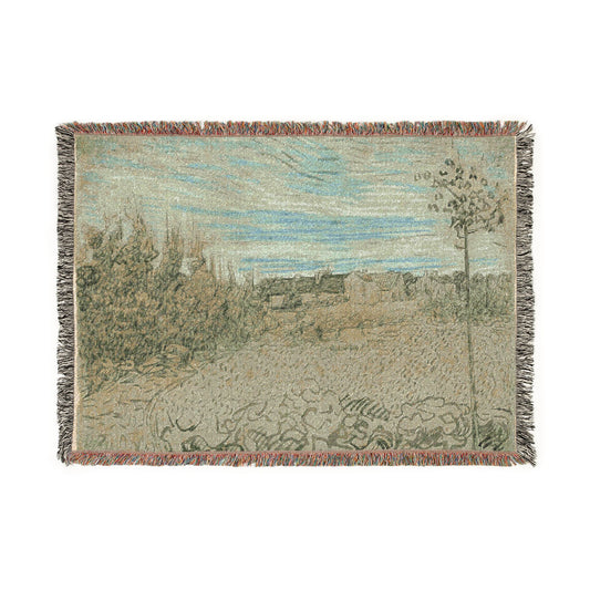 Cottages with a Woman Working — Van Gogh Tapestry Blanket