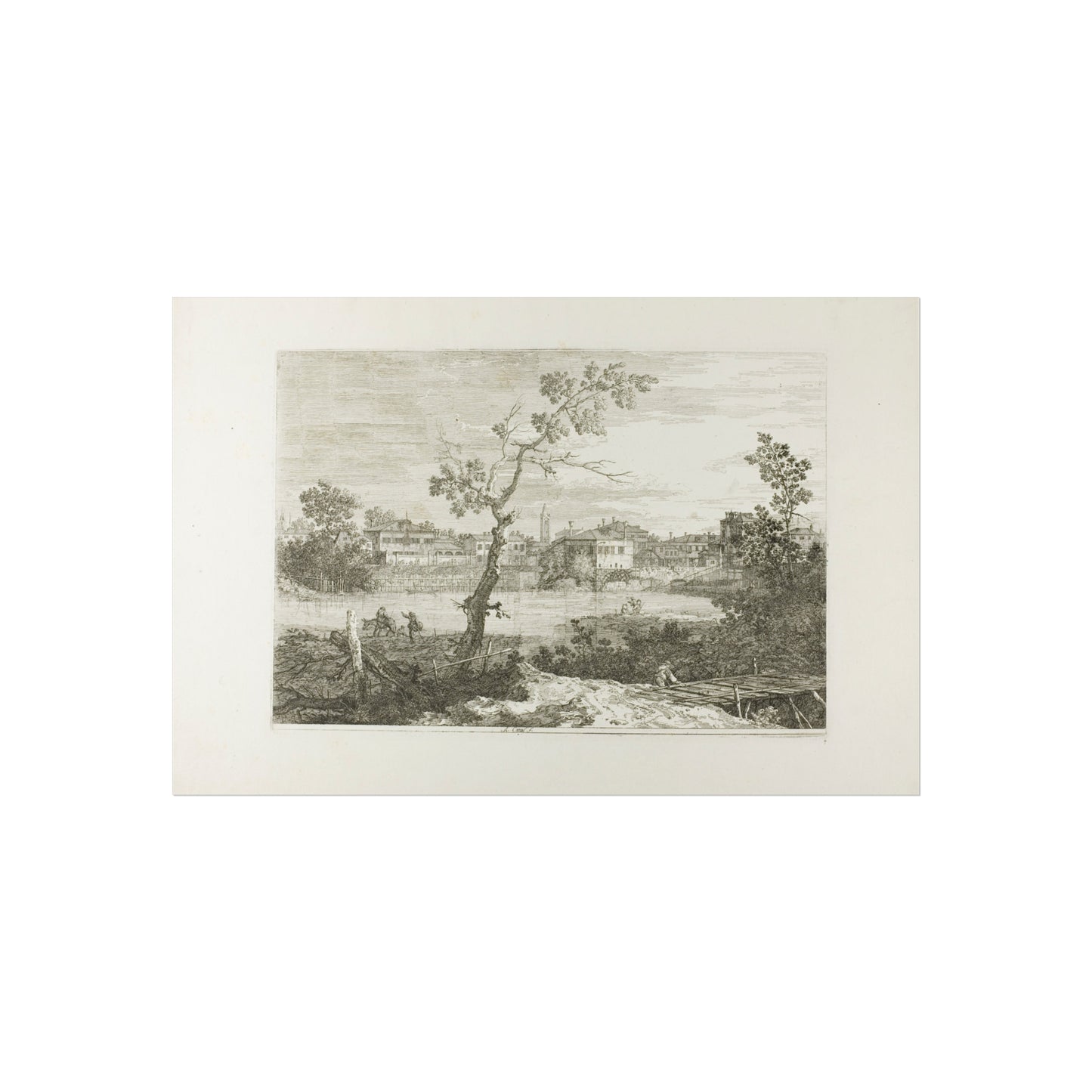 Canaletto - View of a Town on a River Bank, from Vedute | Fine Art Poster