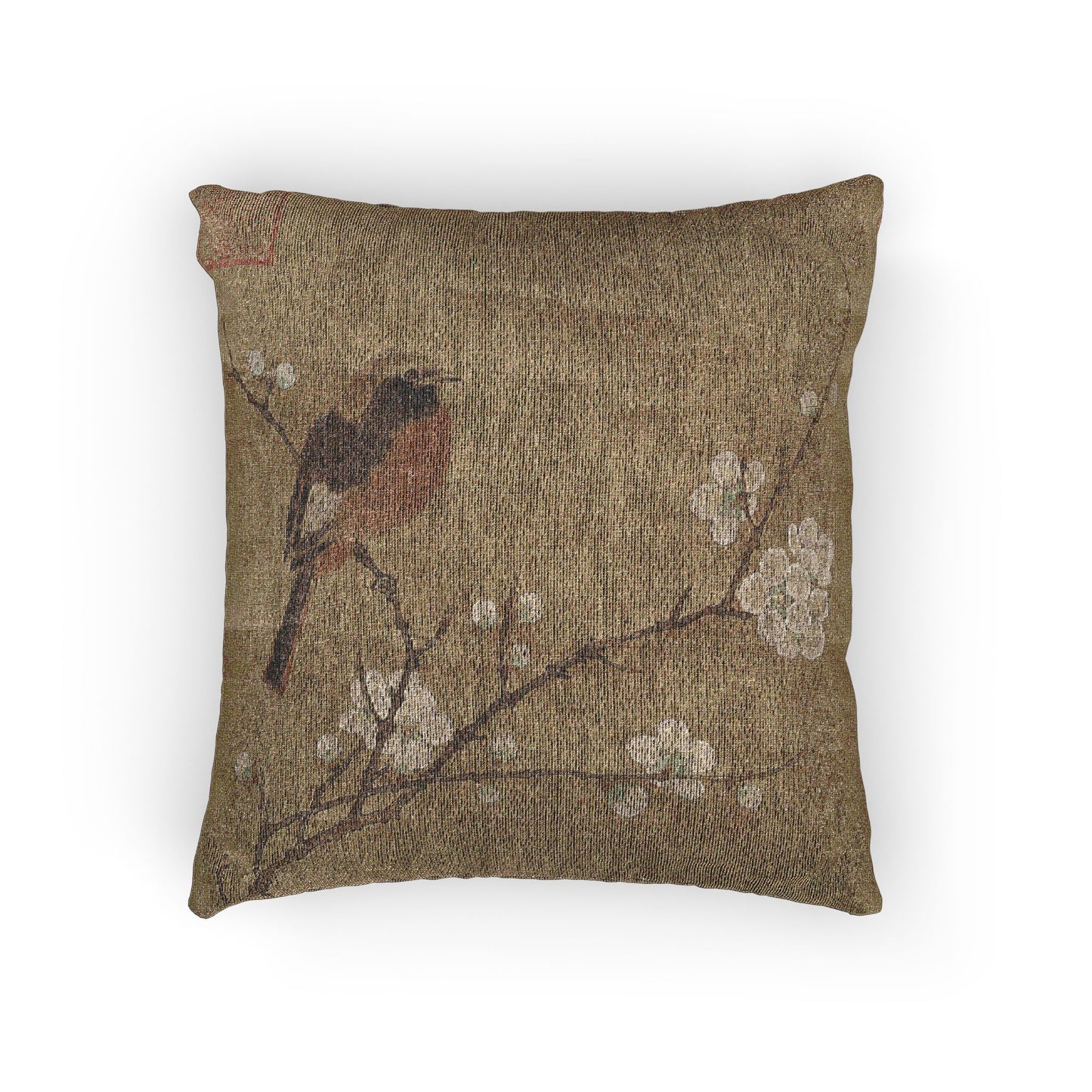Bird on a Flowering Branch Woven Pillow