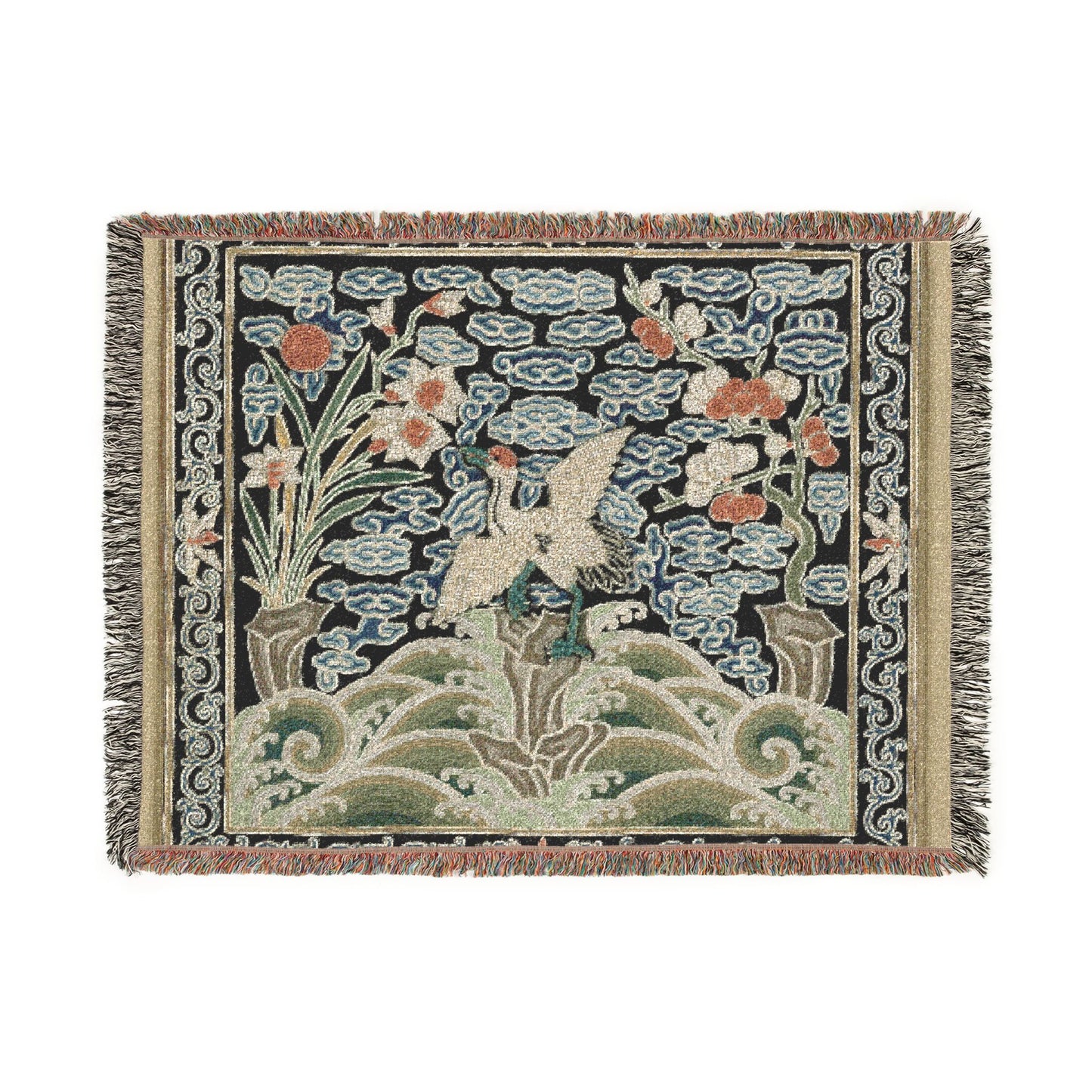 146_rank-badge-with-crane | Woven Tapestry Blanket