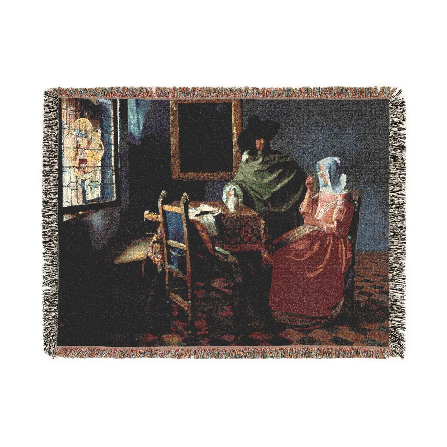 Jan Vermeer van Delft - The Glass of Wine - Google Art Project | Woven Tapestry Blanket