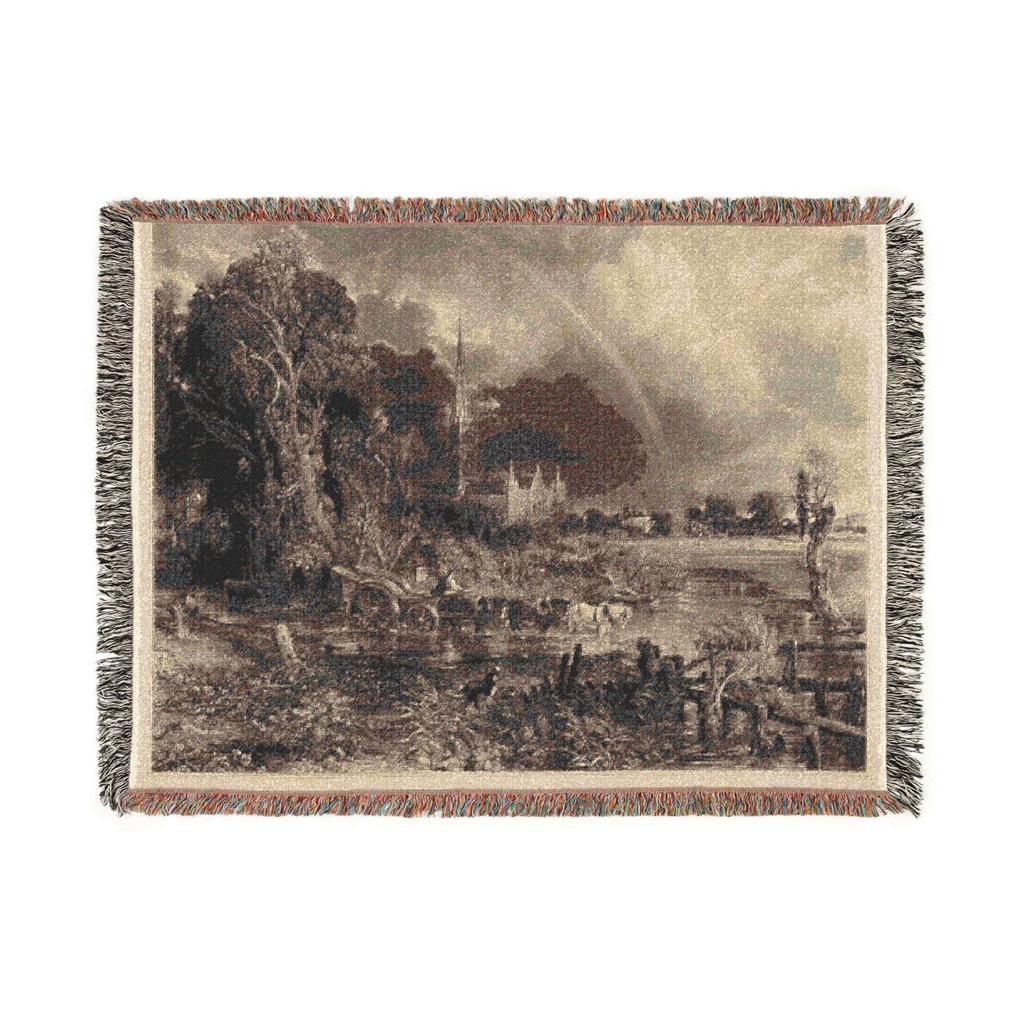 David Lucas - Salisbury Cathedral from the Meadows the Rainbow | Woven Tapestry Blanket