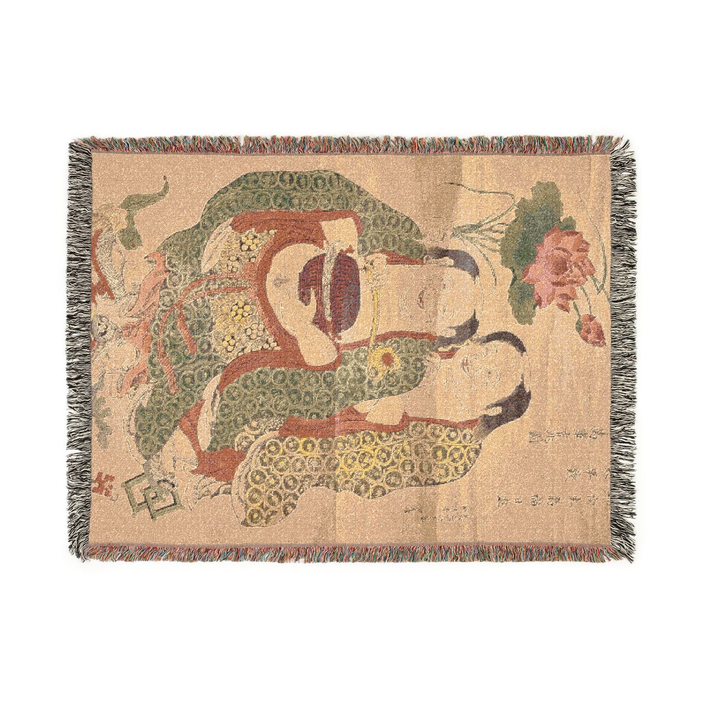 The Two Immortals of Harmony and Unity Woven Throw Blanket