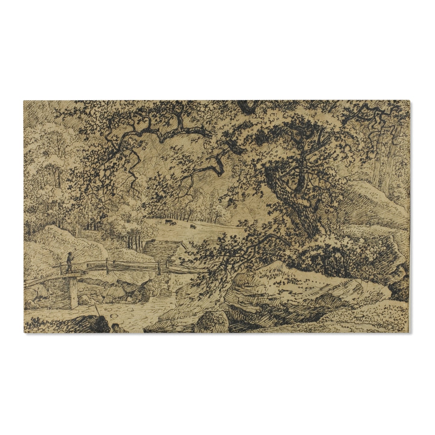 Jacob van Ruisdael - Landscape with Figure Resting Under Tree by Stream | Area Rug