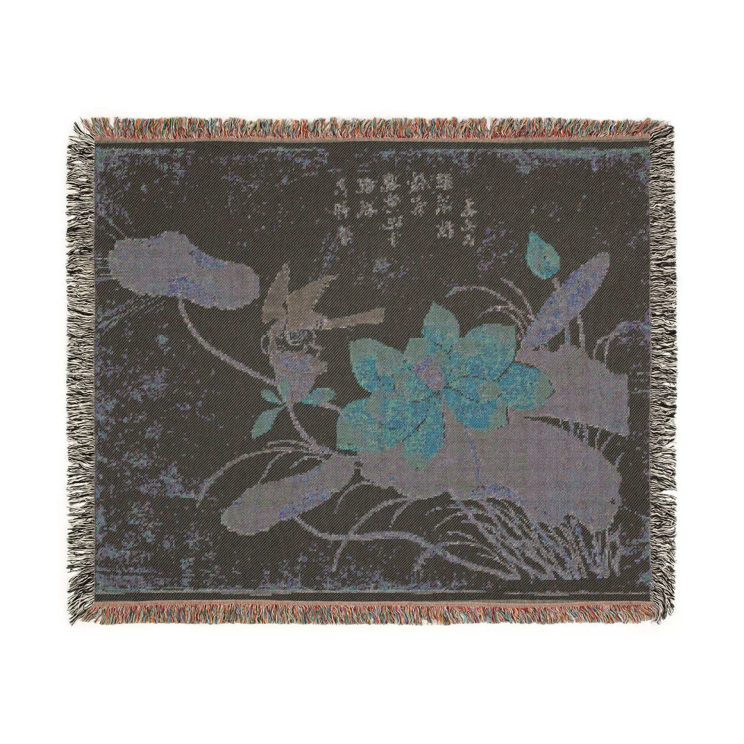 Bird on Lotus Woven Throw Blanket